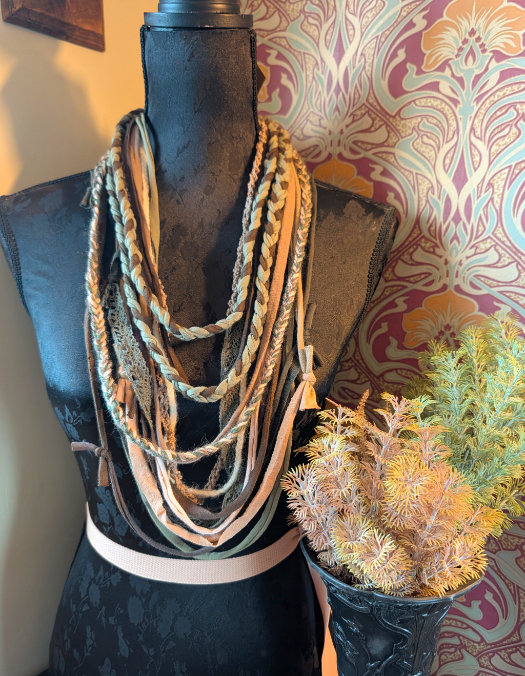 Hazel, Boho Grunge Style Fabric Necklace made from sustainably sourced materials