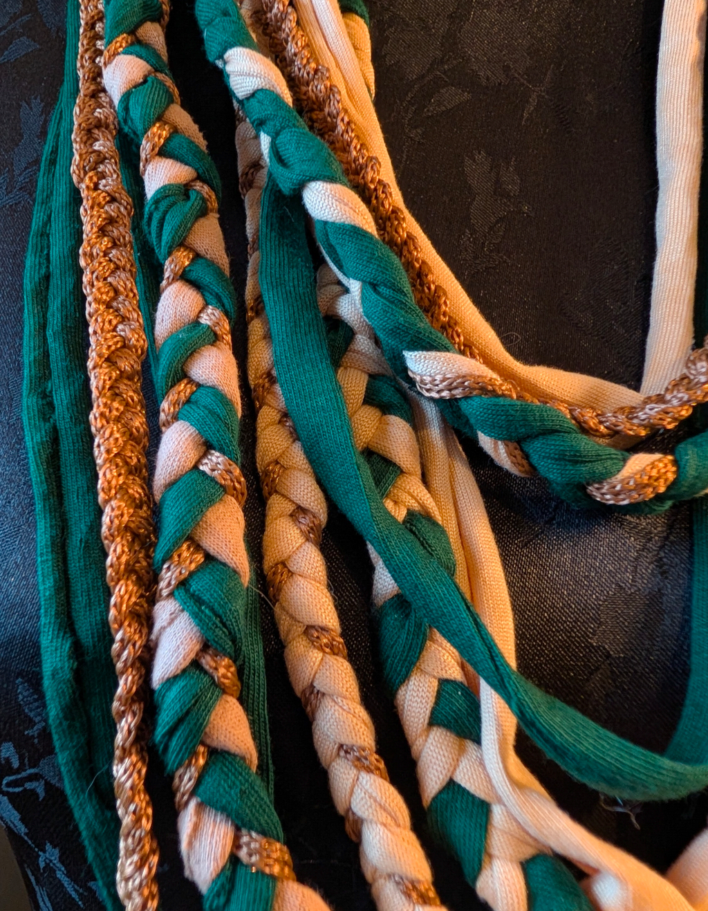 Tudor Malachite, Handmade Unique Upcycled Fabric Necklace