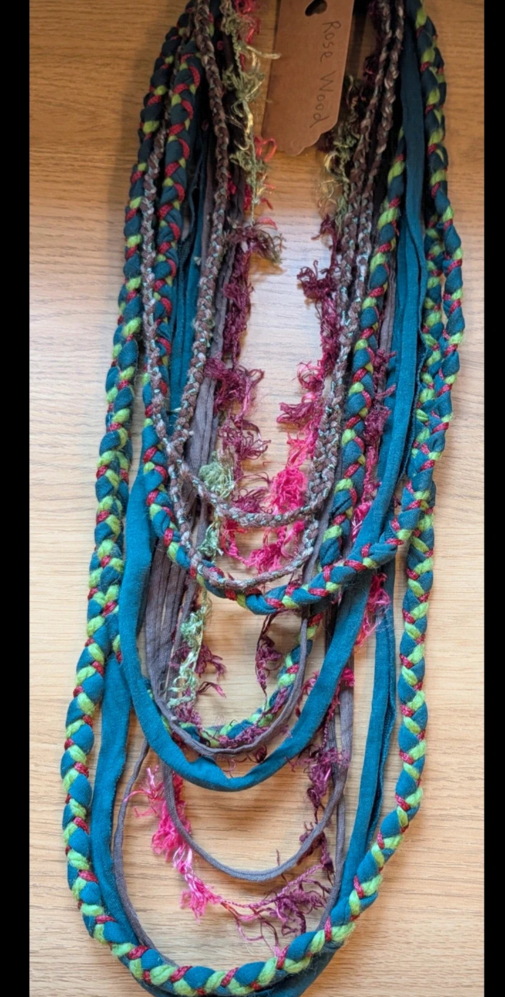 Rose Wood, Handcrafted Boho Fabric Necklace