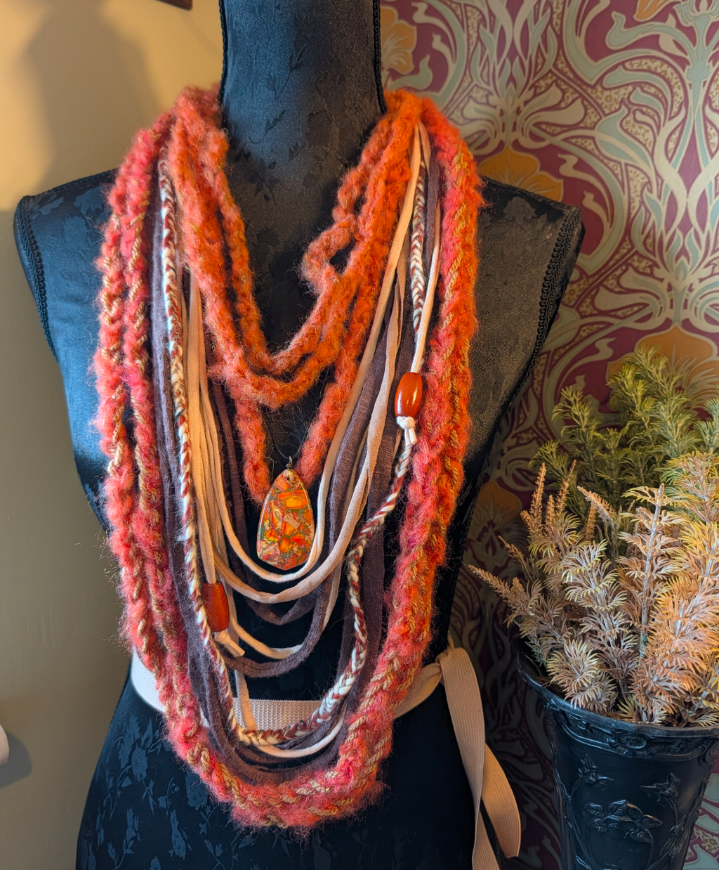 Vermilion, Bohemian Style Fabric Necklace