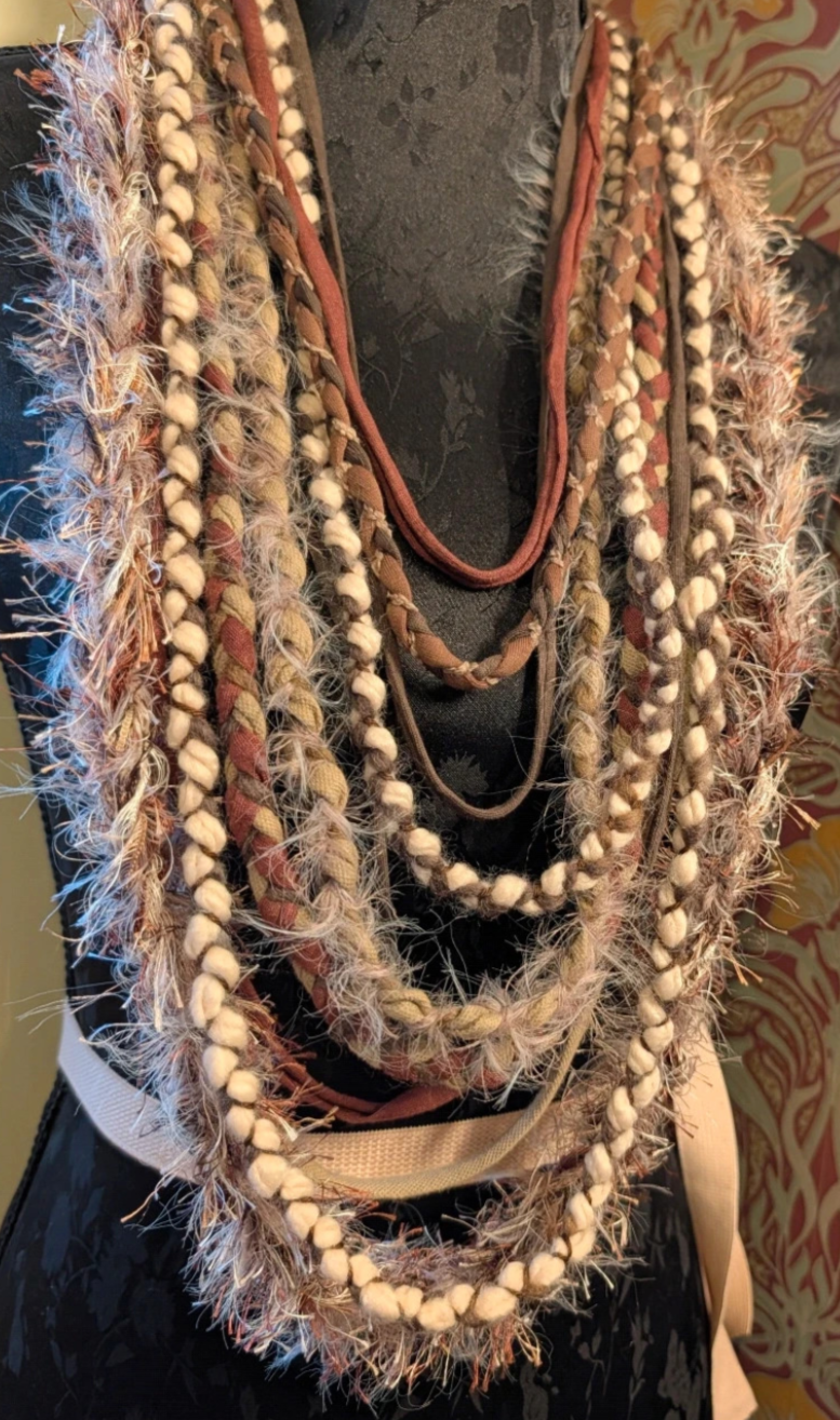 Viking Madder Root, Viking inspired fabric necklace, unique upcycled statement piece