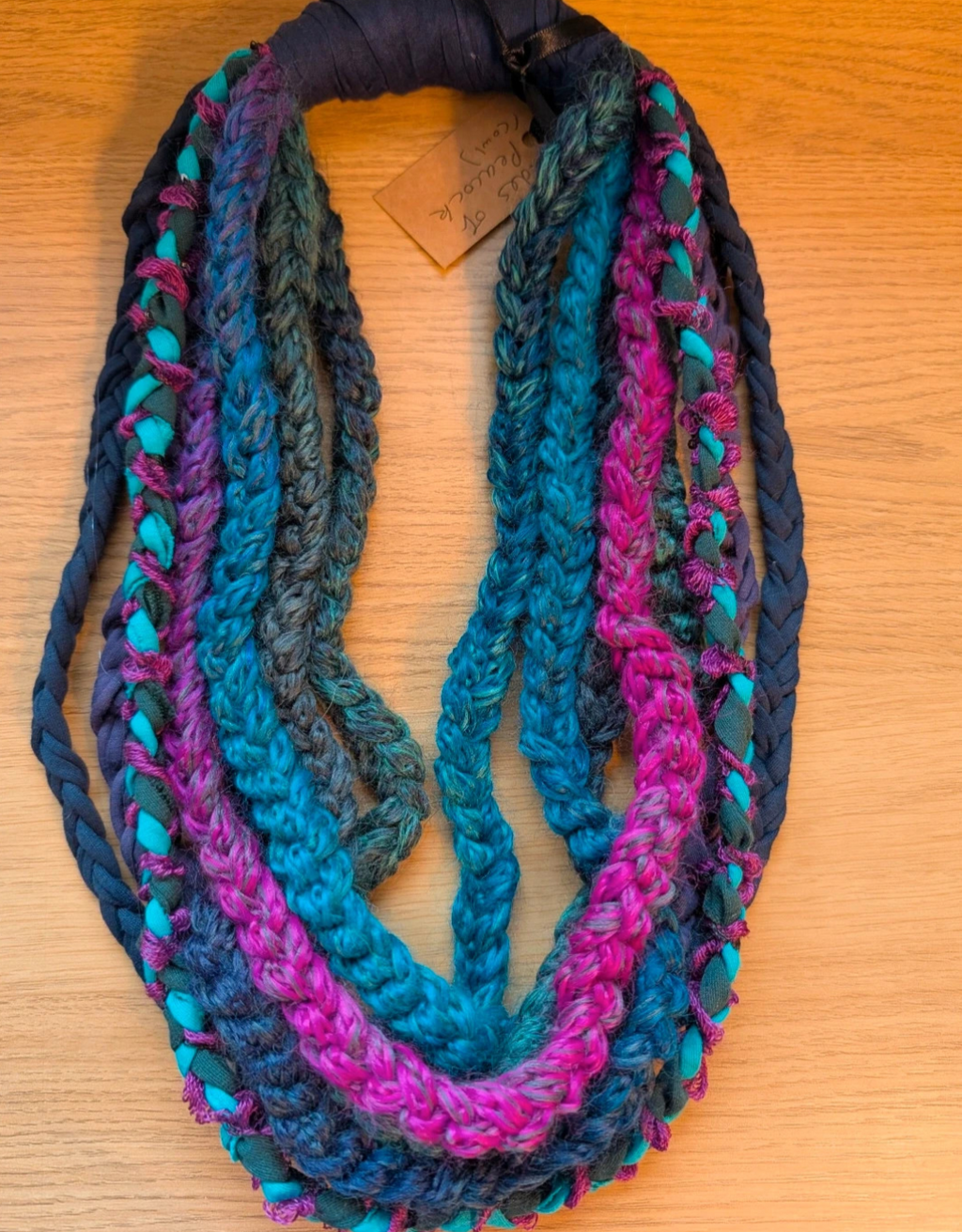 Shades of Peacock, Cowl length Handmade, Upcycled infinity scarf