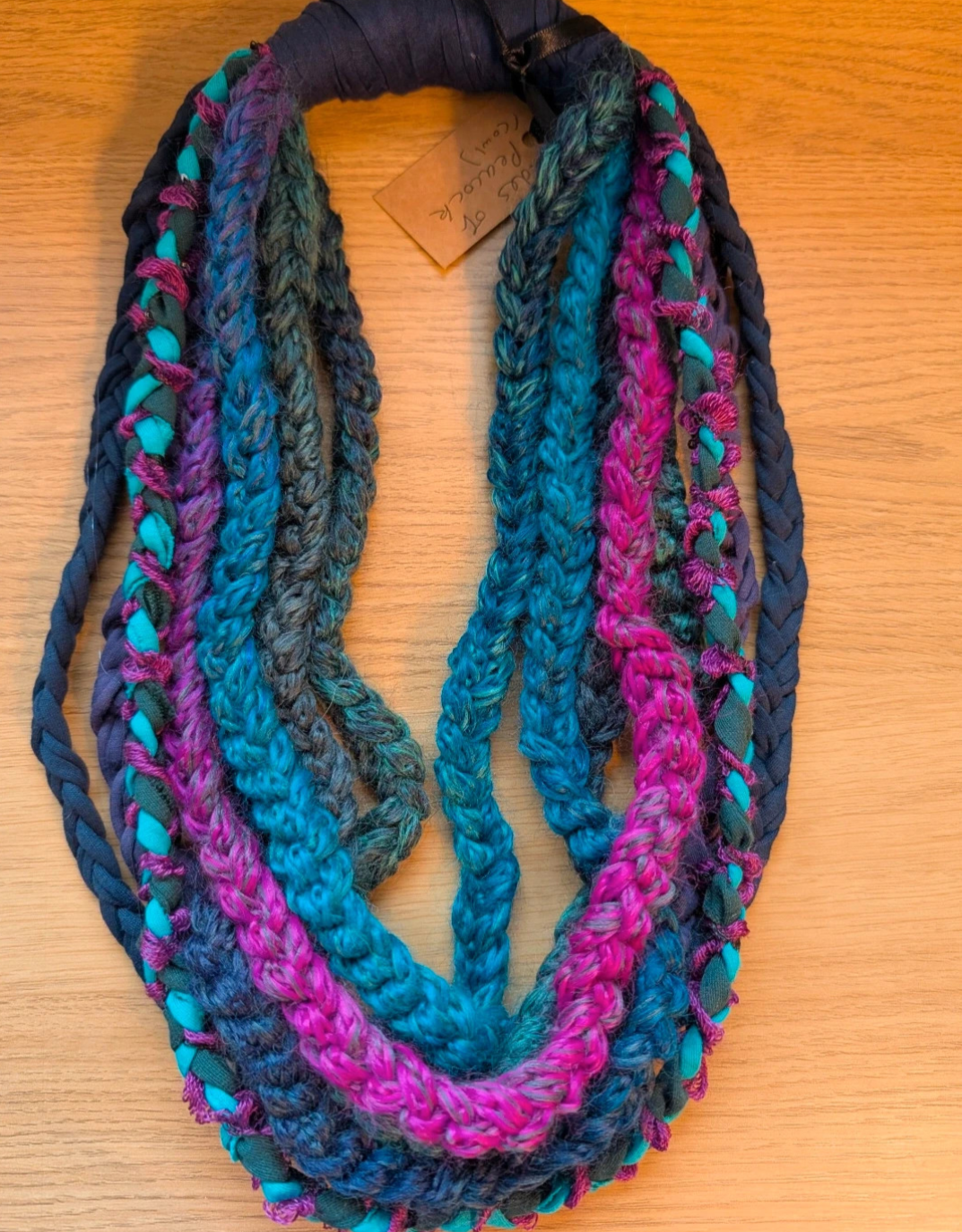 Shades of Peacock, Cowl length Handmade, Upcycled infinity scarf