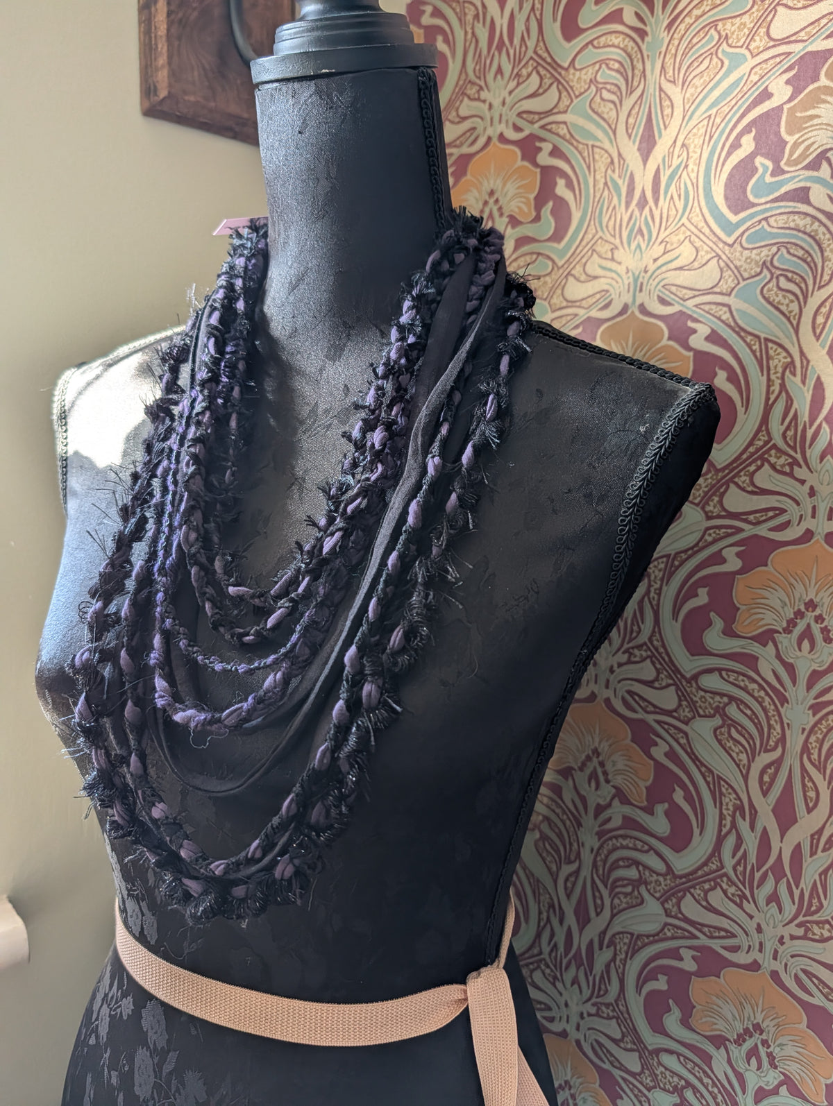 Belladonna, Beautiful Gothic Boho Style Fabric Necklace