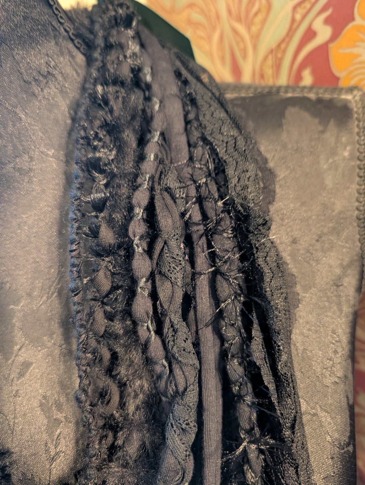 Gothic style Fabric Necklace,Nocturne, Handmade & Unique, Beautiful lace and weave is layered, made using sustainable materials