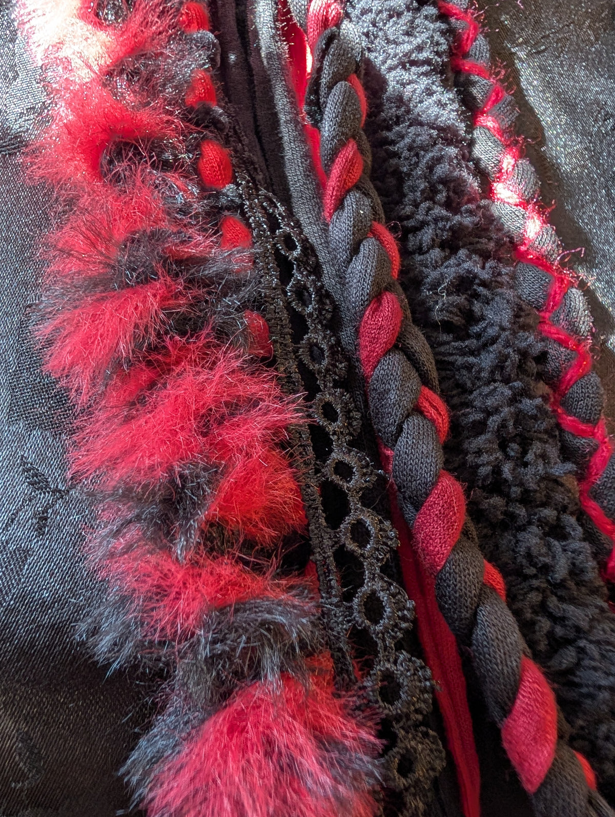 Wolfblood, Handmade Gothic accessory in Scarlet and Black fabric, Unique Necklace/Infinity Scarf
