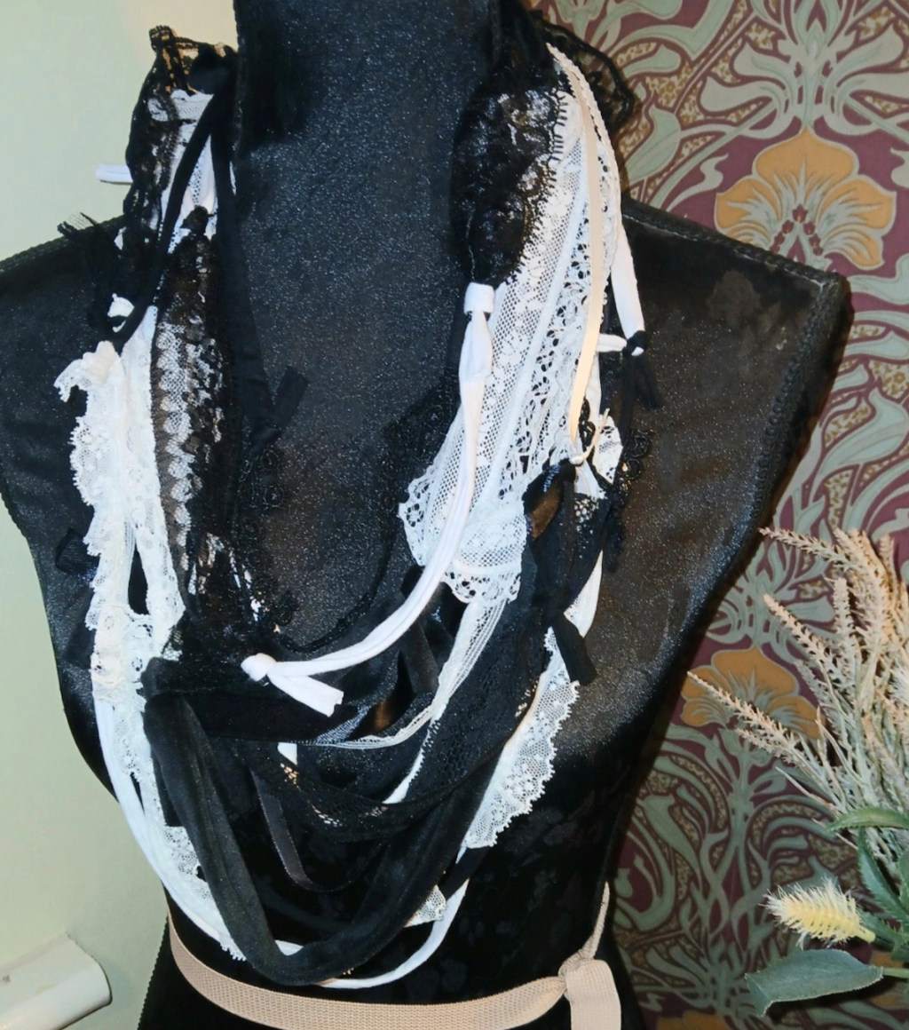 Scissorhands Monochrome, Gothic Multi-fabric, Upcycled Fabric necklace