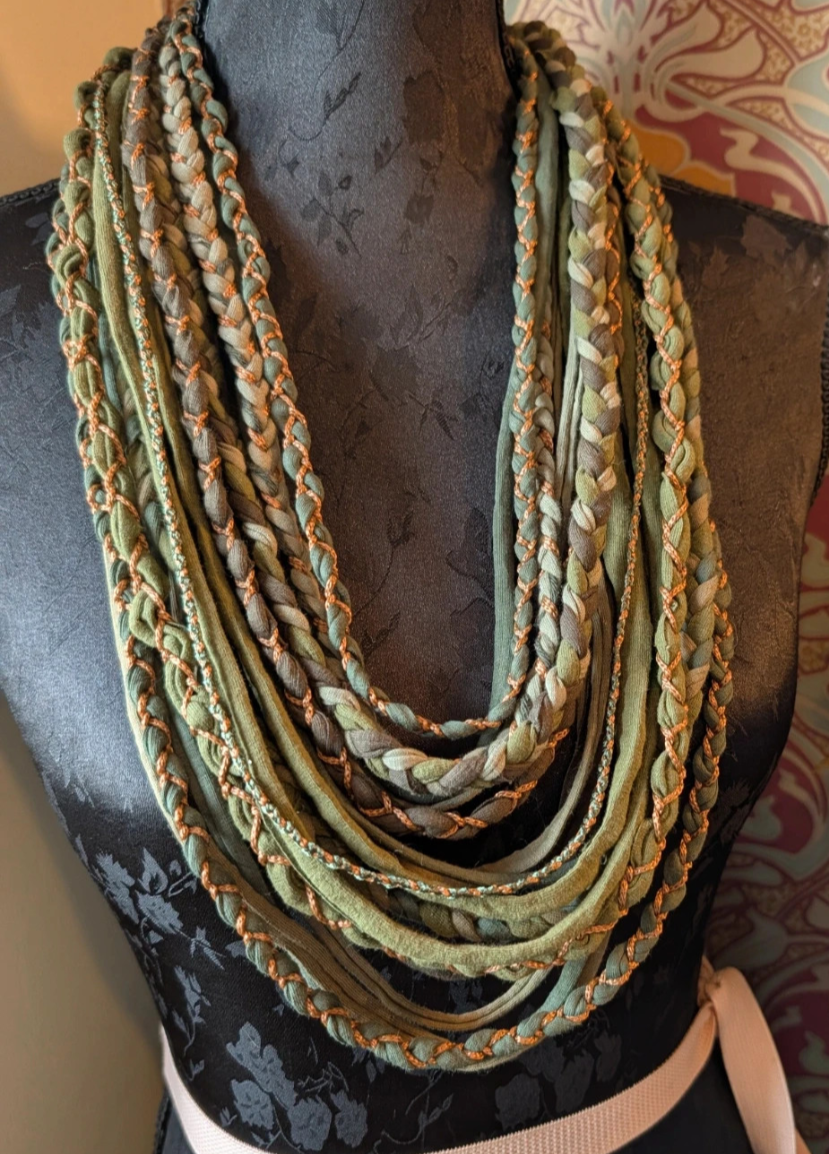 Verdigris, Boho Indie/Grunge Style infinity scarf, handmade & upcycled