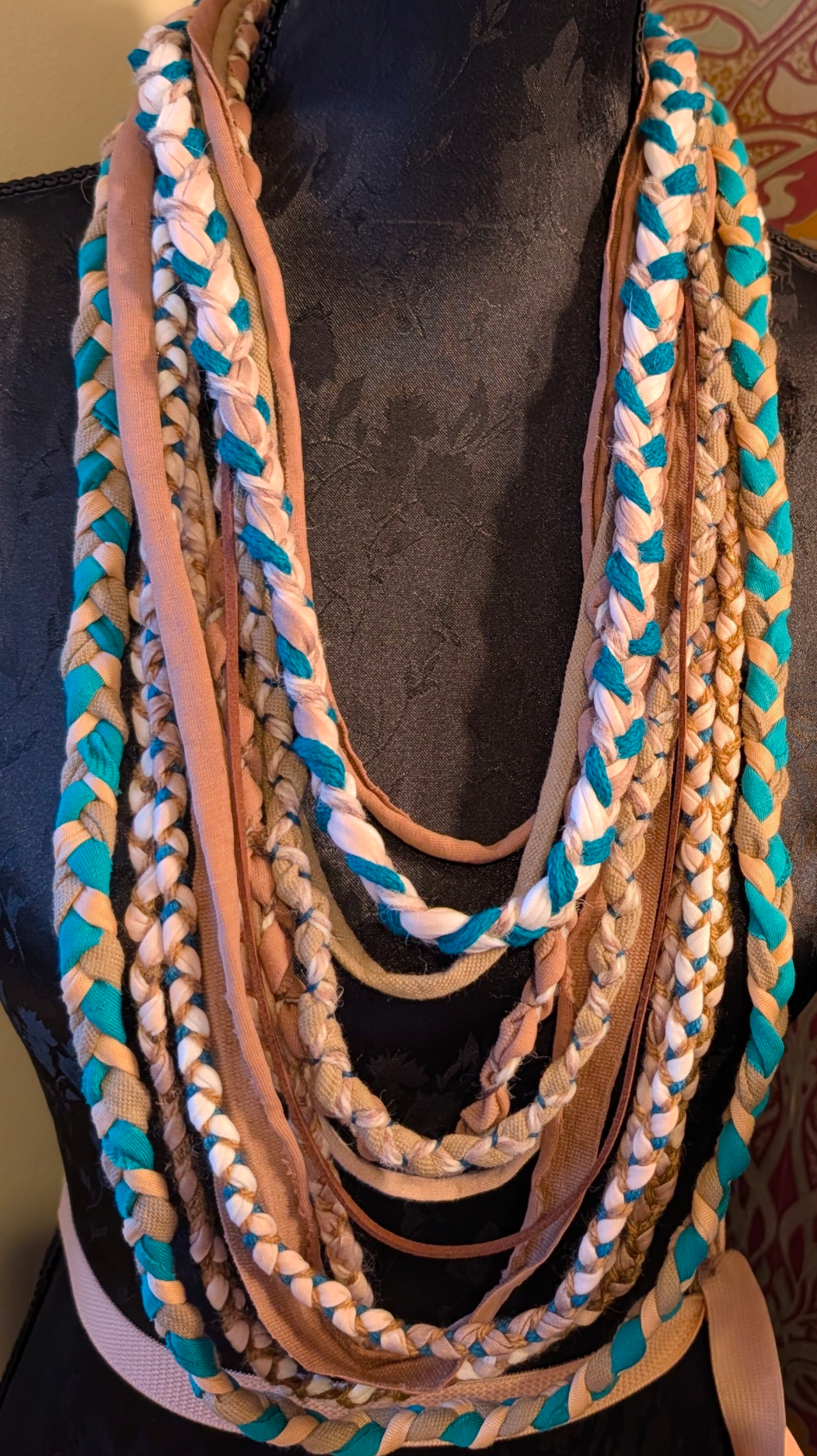 Free Spirit, Handmade Grunge/Boho Fabric Necklace in Festival Teal