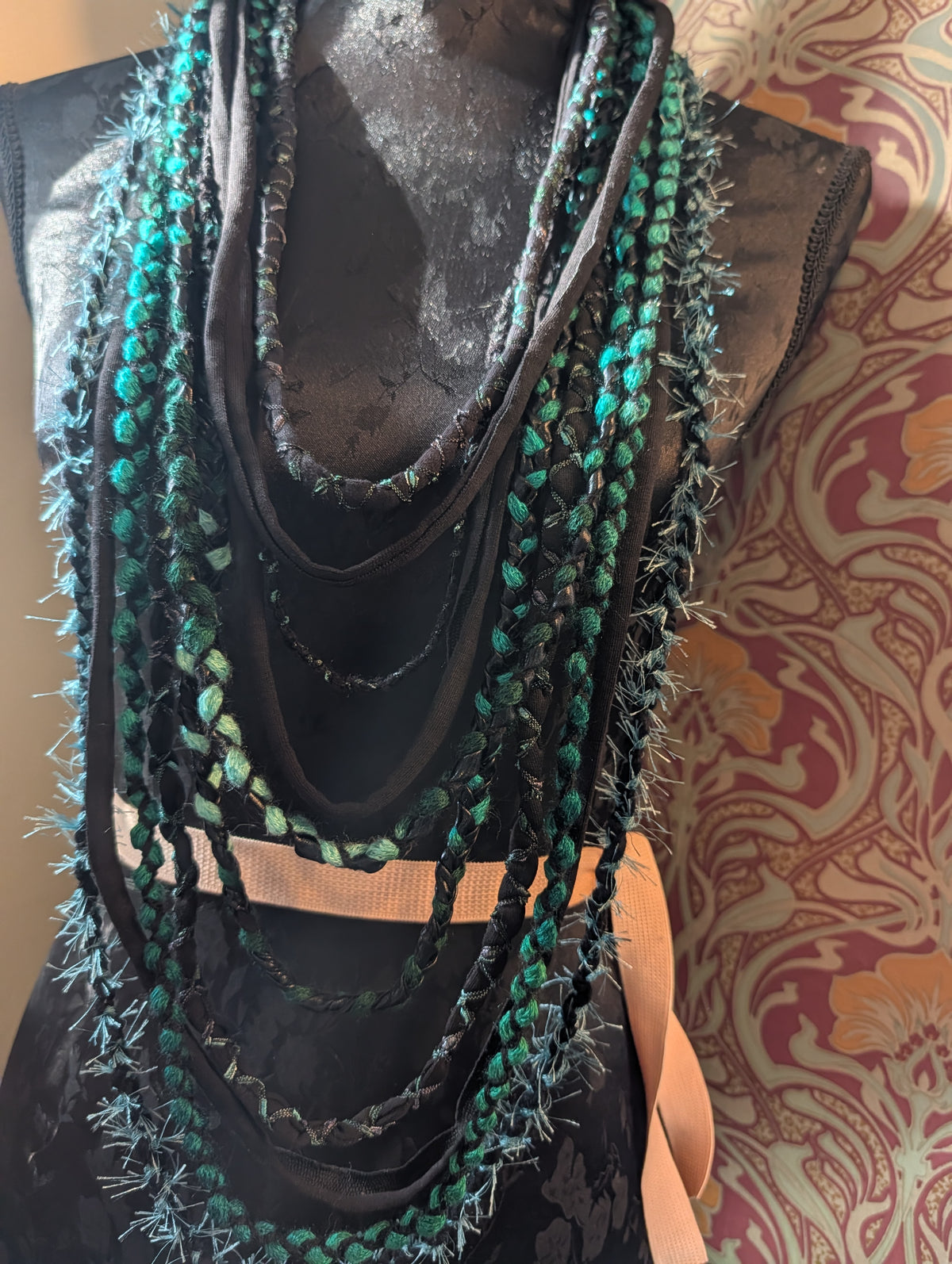 Ethereal, Long, draped fabric necklace, Gothic, Alternative Fashion Accessory, handmade, unique and Upcycled
