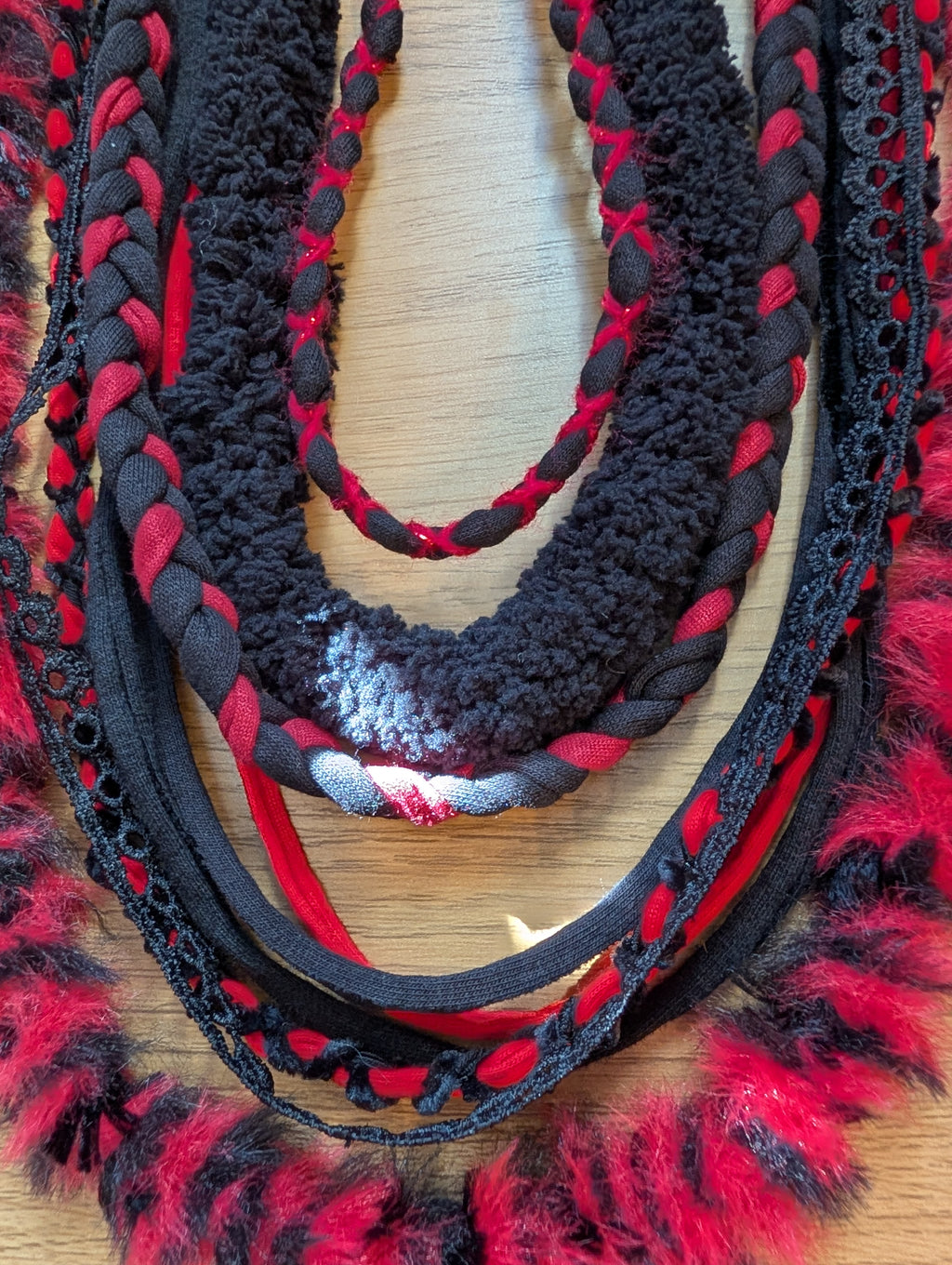 Wolfblood, Handmade Gothic accessory in Scarlet and Black fabric, Unique Necklace/Infinity Scarf