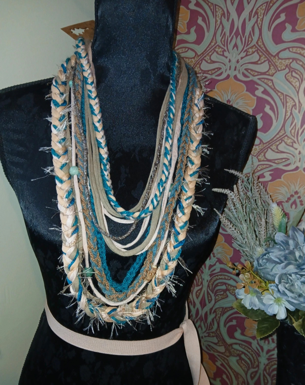 Bali Cove, Unique Upcycled Bohemian fabric necklace