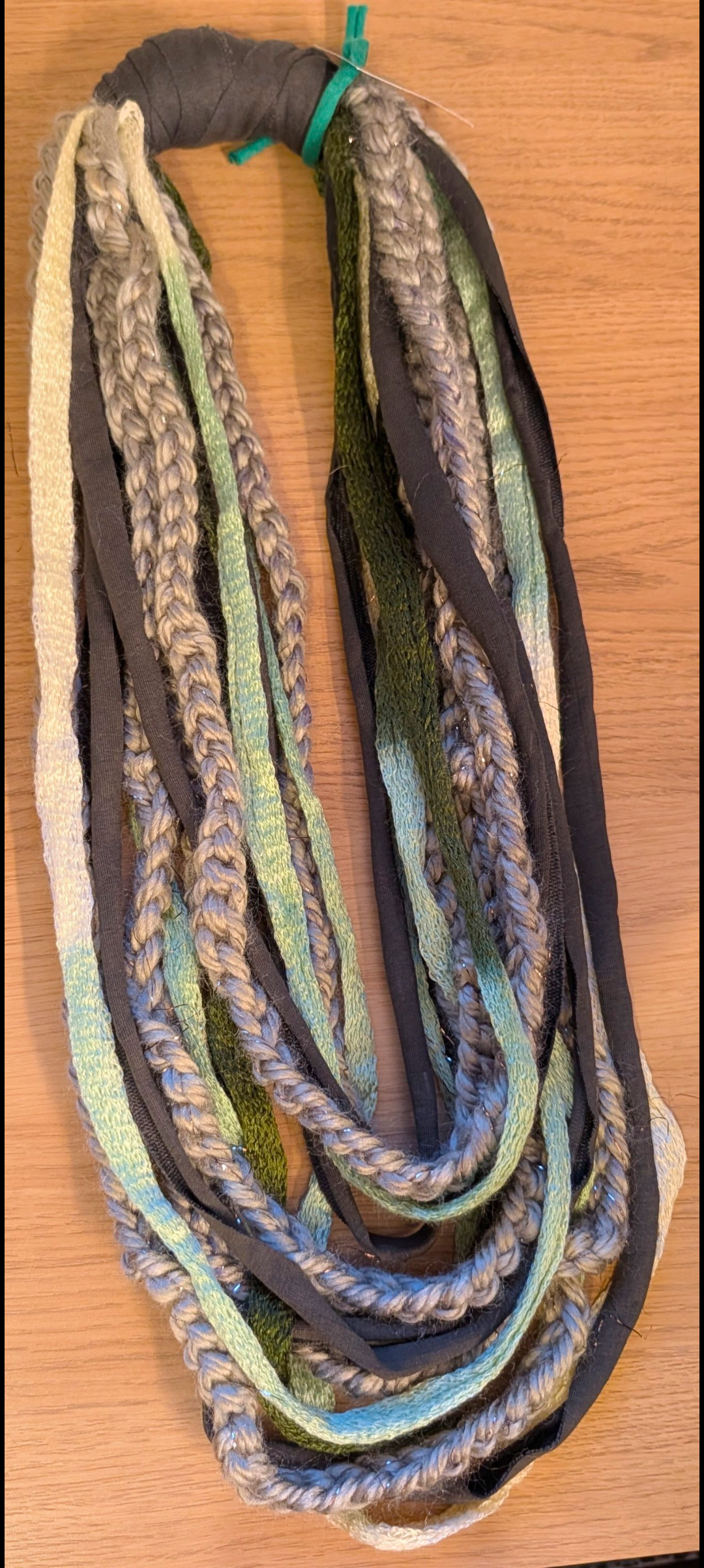 Green Meadow, Upcycled Crocheted Infinity Scarf