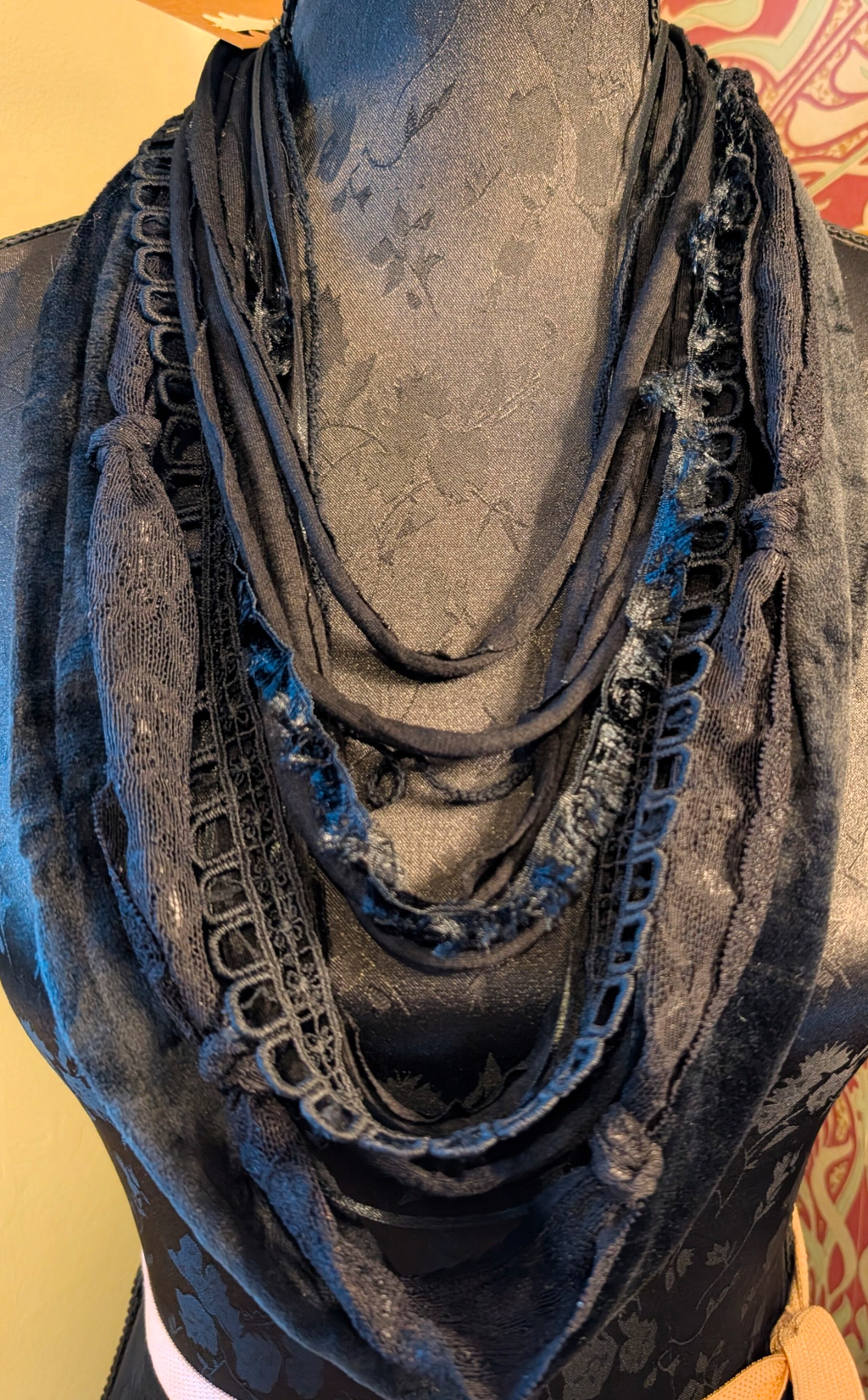 Victorian Jet, Trad. Goth Design Handmade Infinity Scarf