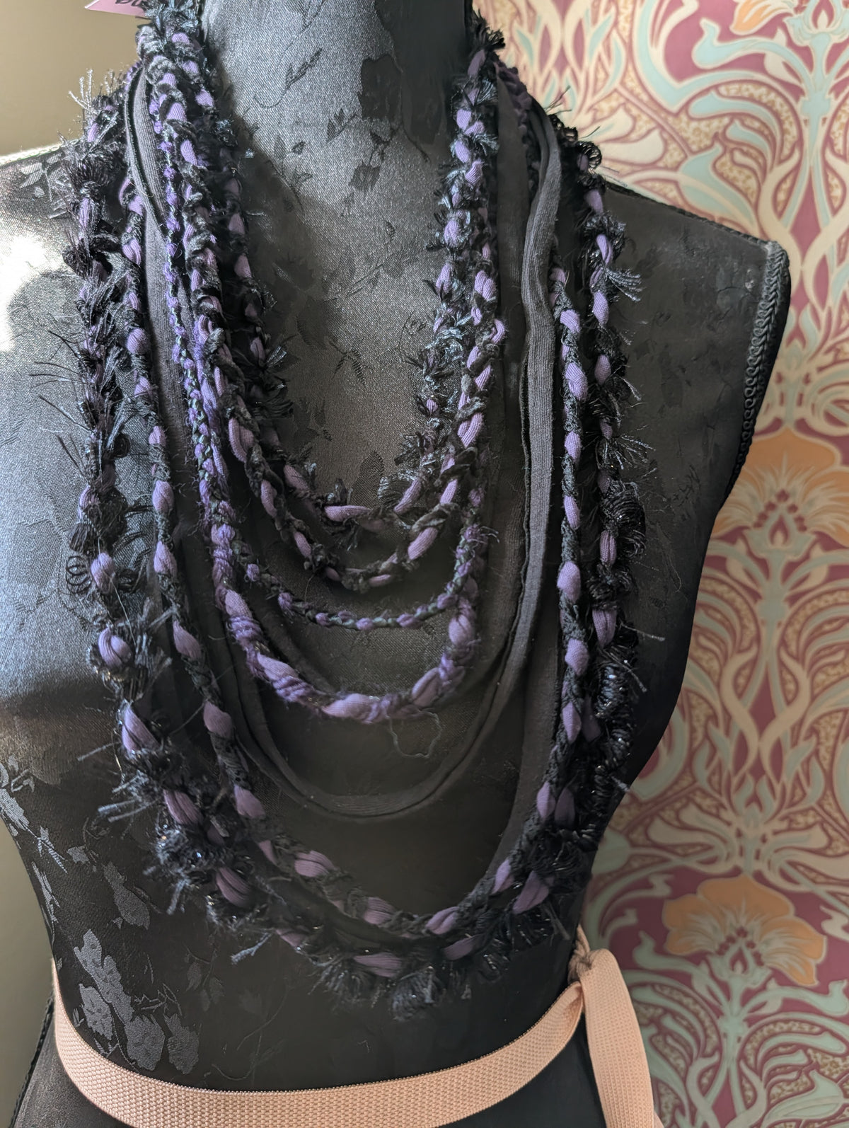 Belladonna, Beautiful Gothic Boho Style Fabric Necklace