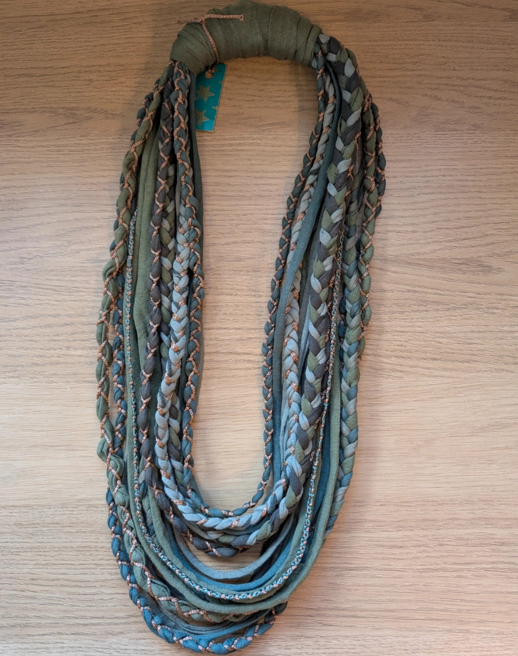 Verdigris, Boho Indie/Grunge Style infinity scarf, handmade & upcycled