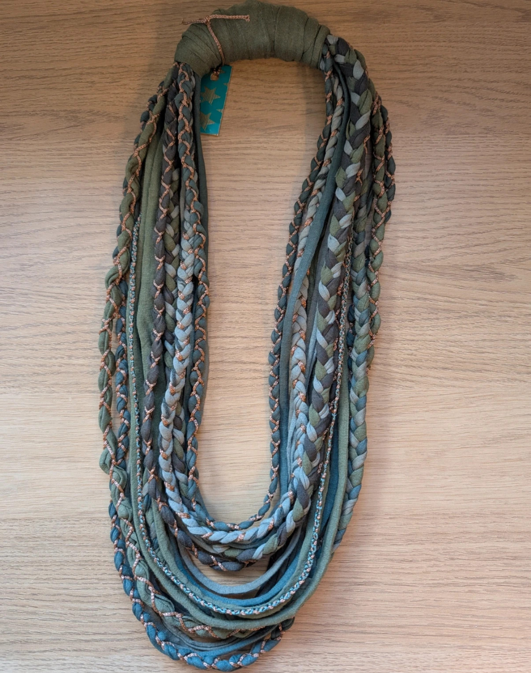 Verdigris, Boho Indie/Grunge Style infinity scarf, handmade & upcycled