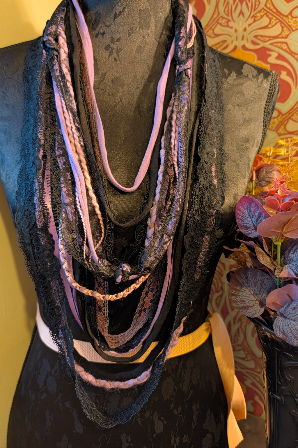 Whimsigoth Lilac, Vintage Style Handmade Fabric Necklace