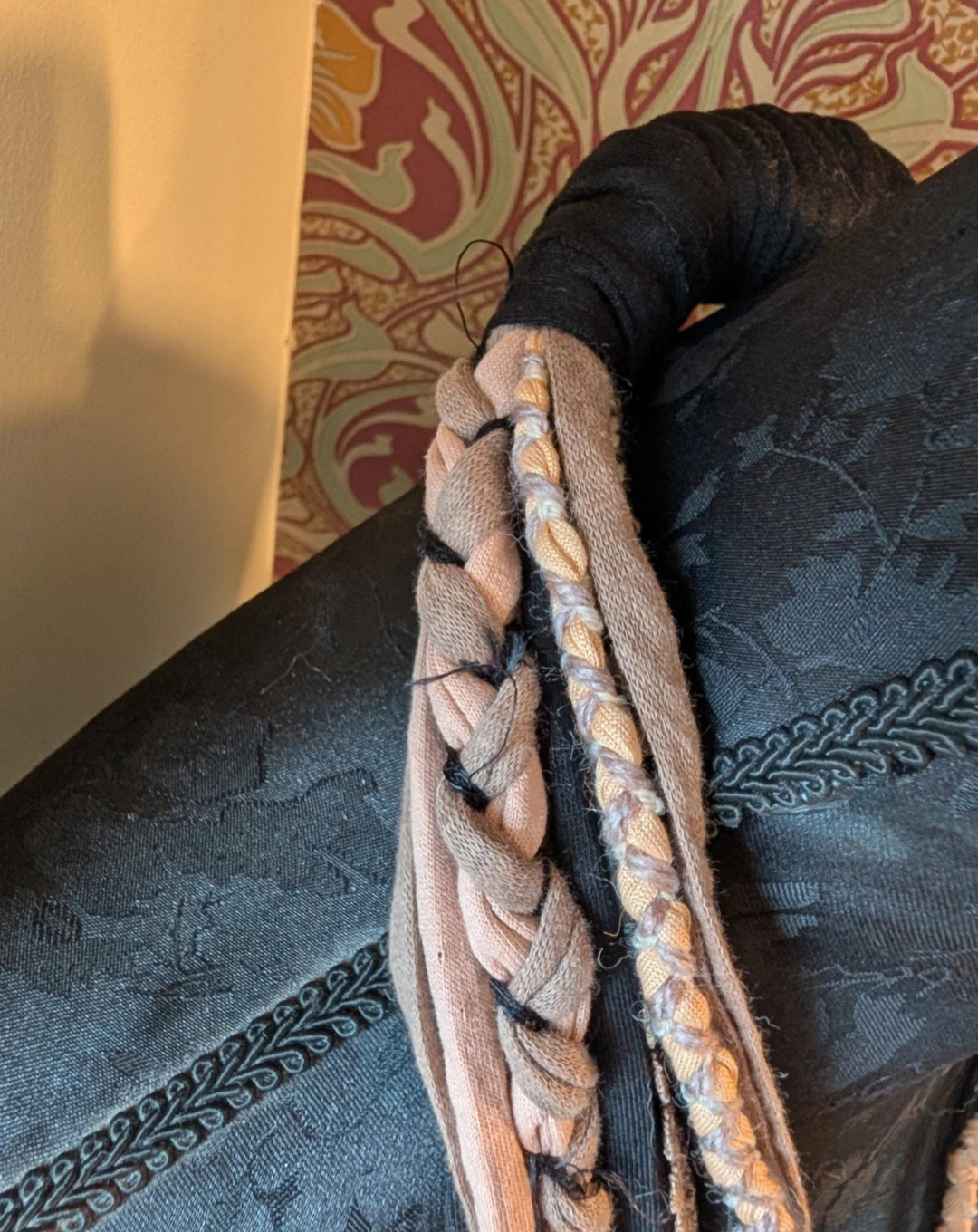 Unusual Handmade T-shirt Yarn Scarf, Mocha Black Boho Style
