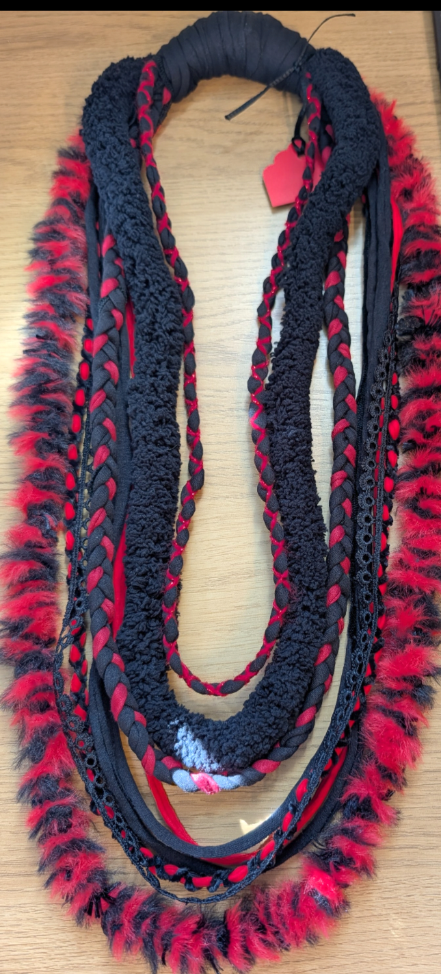 Wolfblood, Handmade Gothic accessory in Scarlet and Black fabric, Unique Necklace/Infinity Scarf