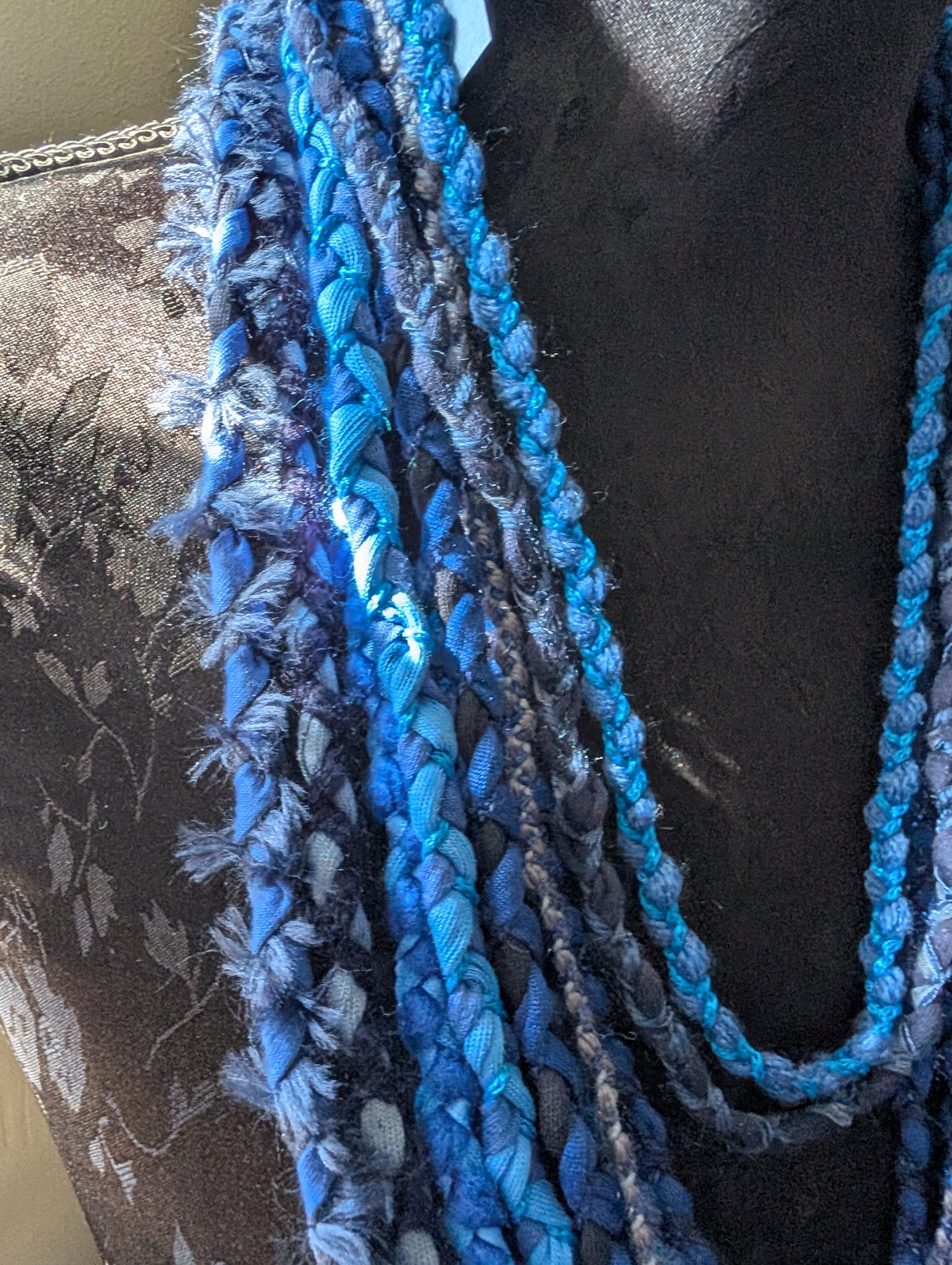 Mystic Azure, Boho Style Layered Fabric Necklace, Handmade & Unique Gift