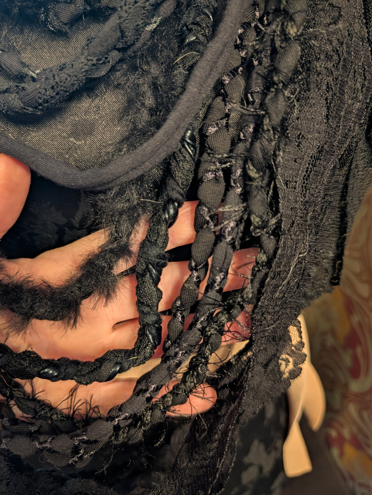 Gothic style Fabric Necklace,Nocturne, Handmade & Unique, Beautiful lace and weave is layered, made using sustainable materials