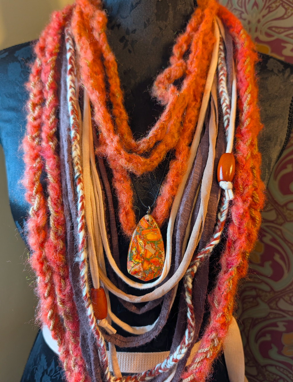 Vermilion, Bohemian Style Fabric Necklace