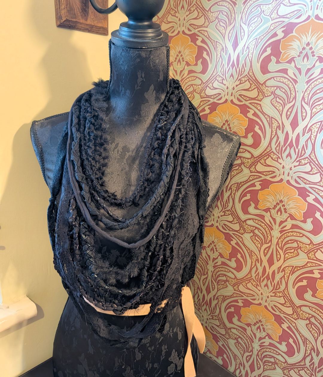 Gothic style Fabric Necklace,Nocturne, Handmade & Unique, Beautiful lace and weave is layered, made using sustainable materials