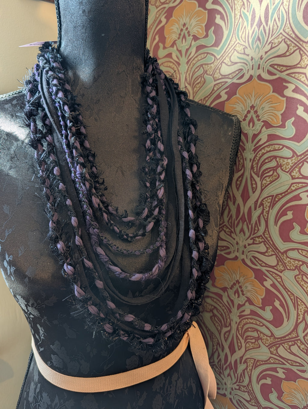 Belladonna, Beautiful Gothic Boho Style Fabric Necklace