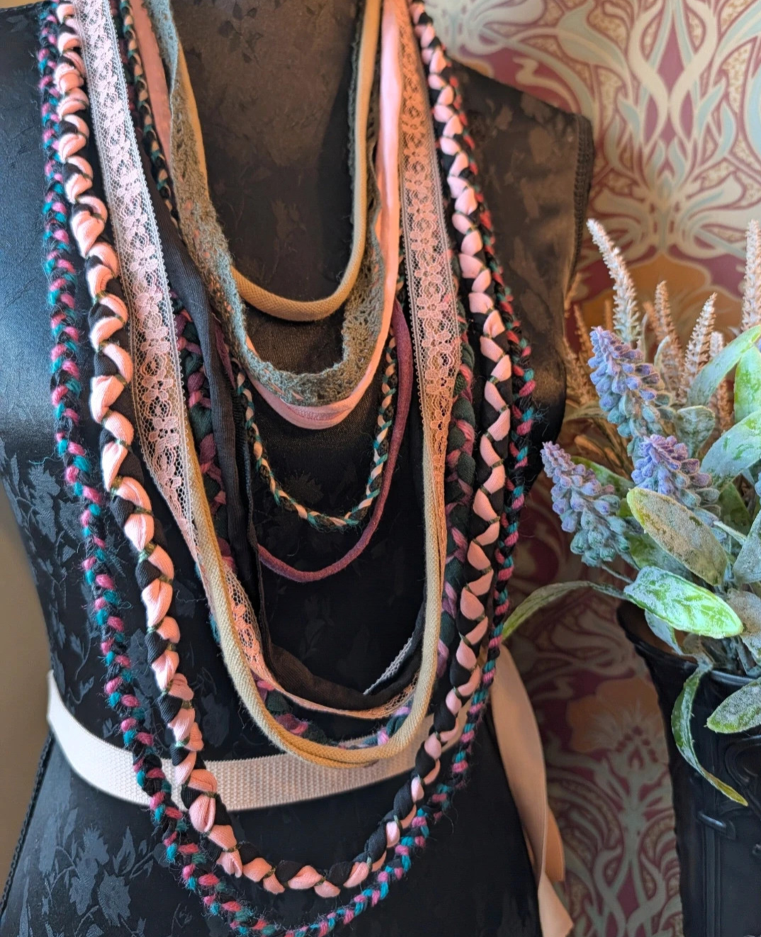 Rose Garden, Boho Style Fabric Necklace