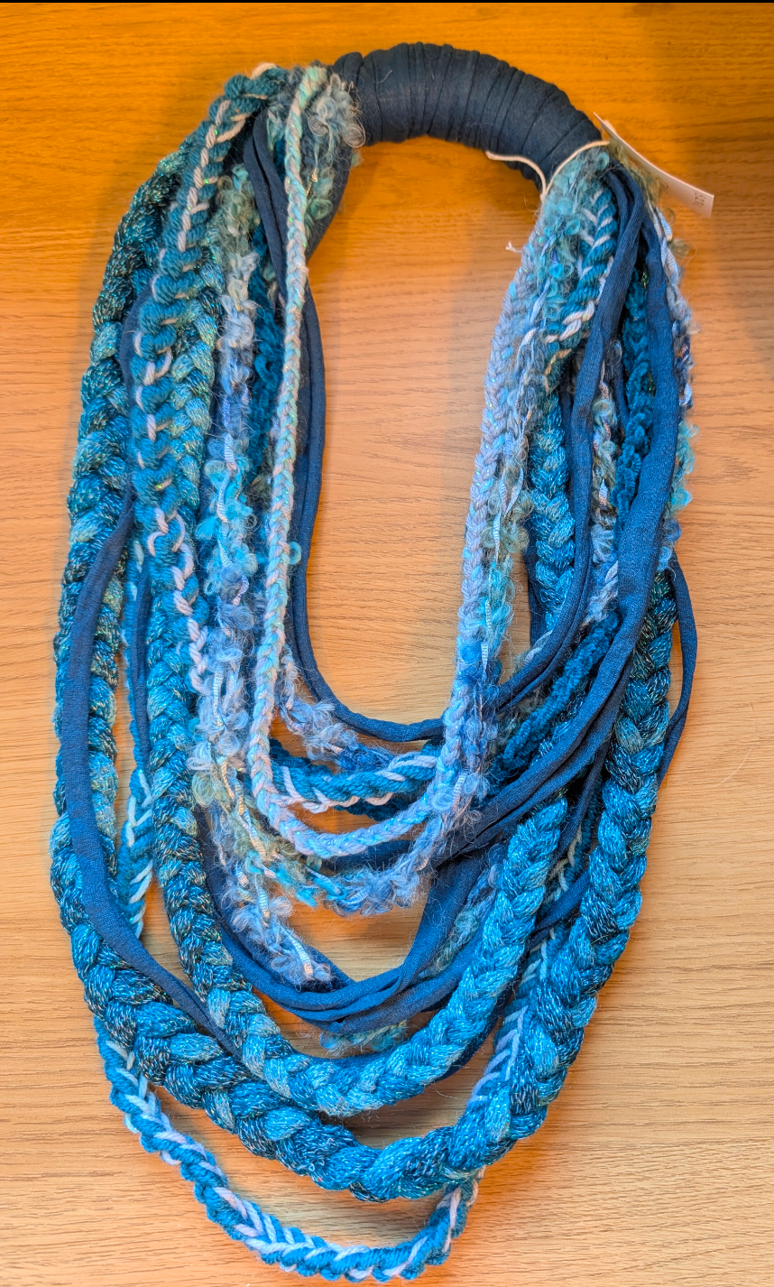 Teal Shimmer Handcrafted Bohemian Style Multi-strand Crocheted Scarf