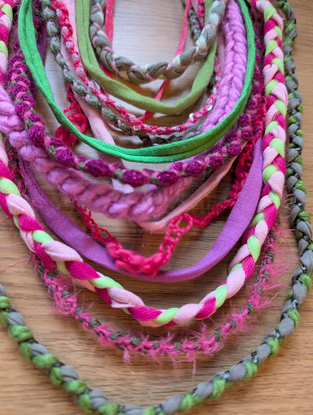 Handmade upcycled statement necklace Neon Bloom