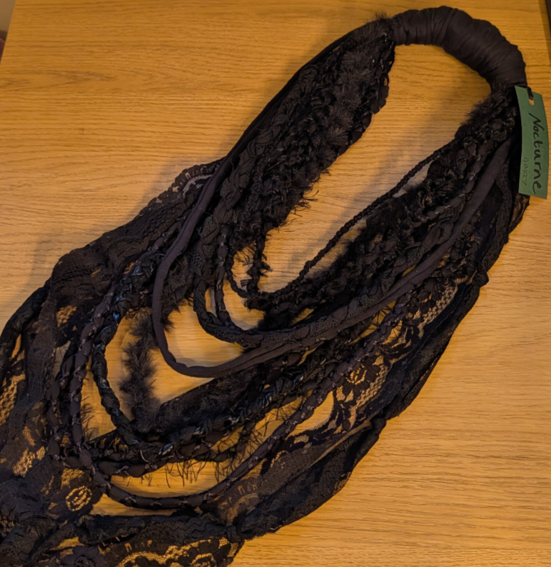 Gothic style Fabric Necklace,Nocturne, Handmade & Unique, Beautiful lace and weave is layered, made using sustainable materials