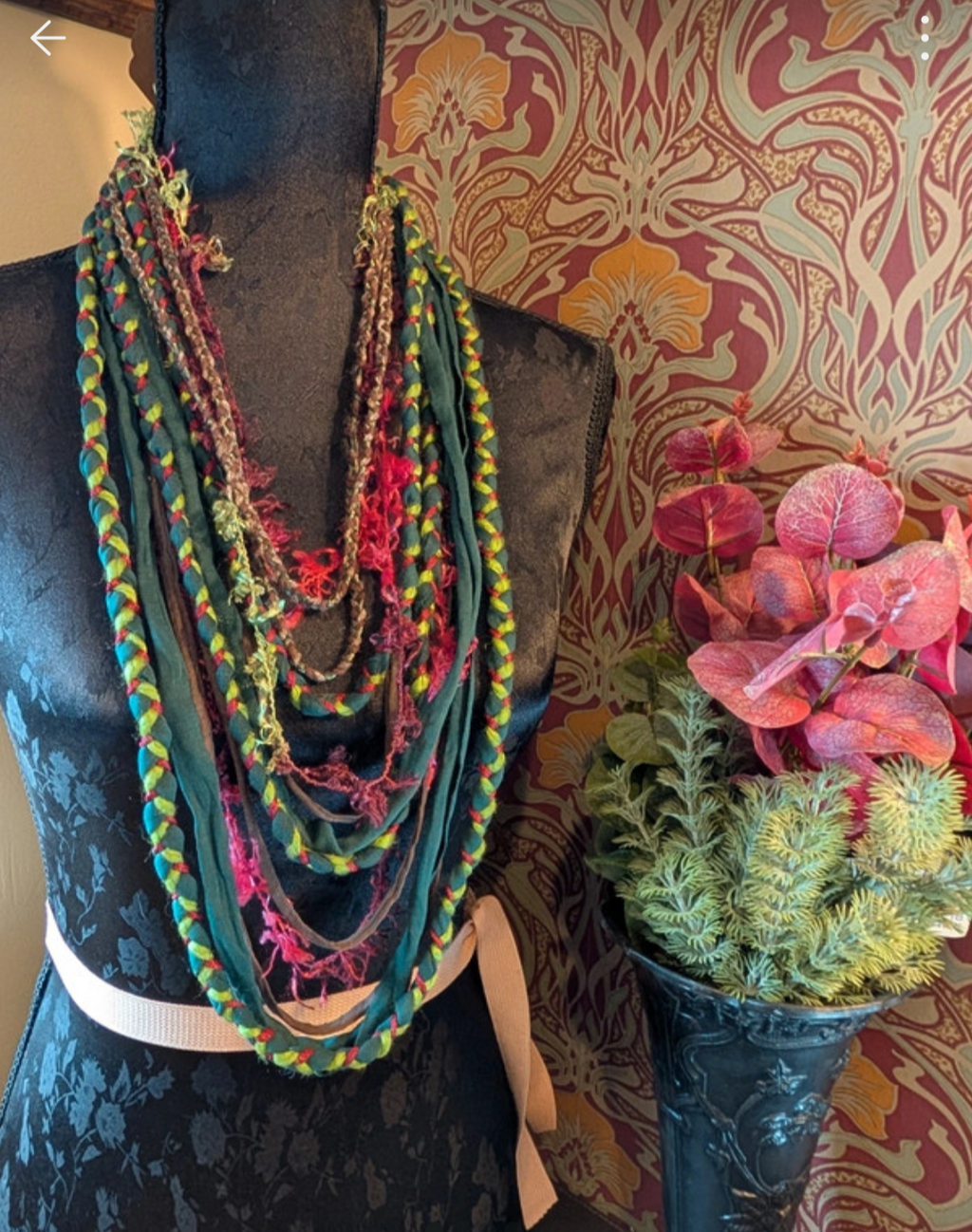 Rose Wood, Handcrafted Boho Fabric Necklace