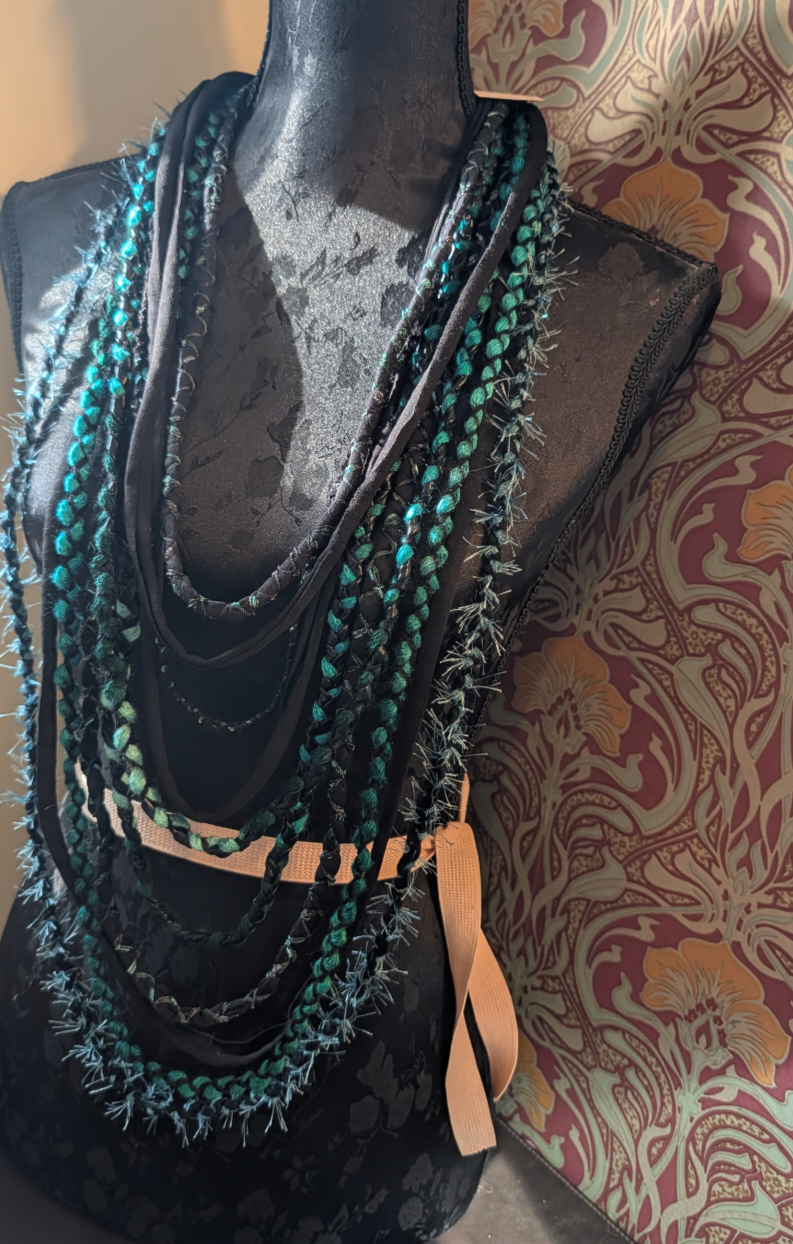 Ethereal, Long, draped fabric necklace, Gothic, Alternative Fashion Accessory, handmade, unique and Upcycled
