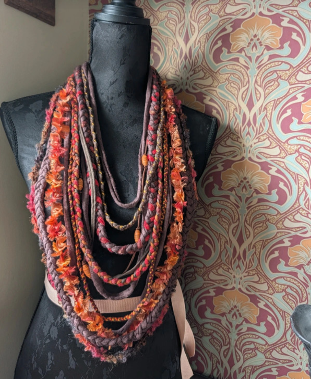 Carnelian, Witchy, Bohemian Style Stone inspired fabric necklace