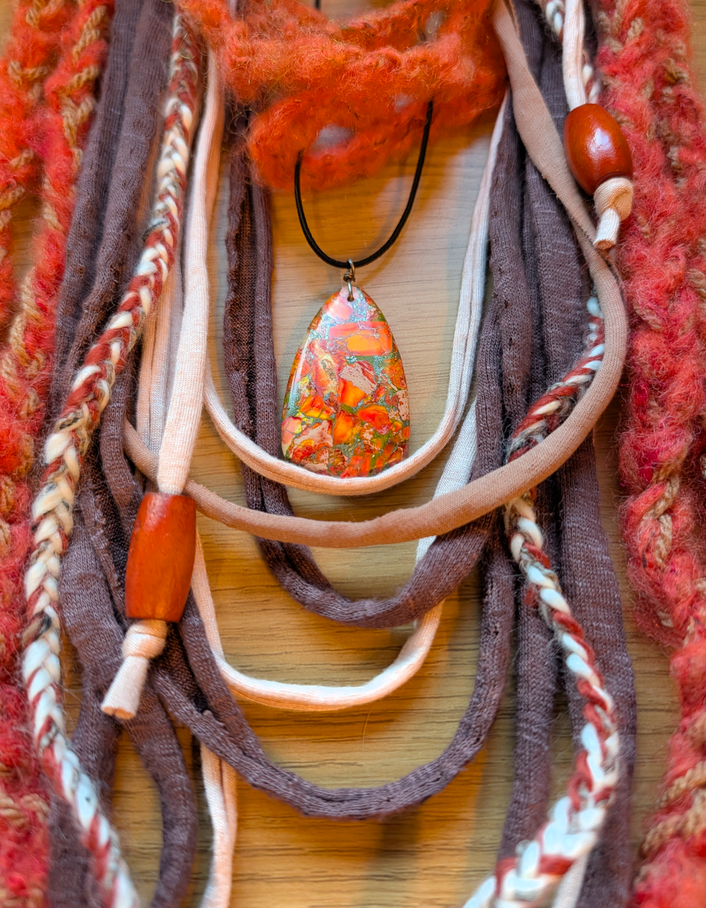 Vermilion, Bohemian Style Fabric Necklace