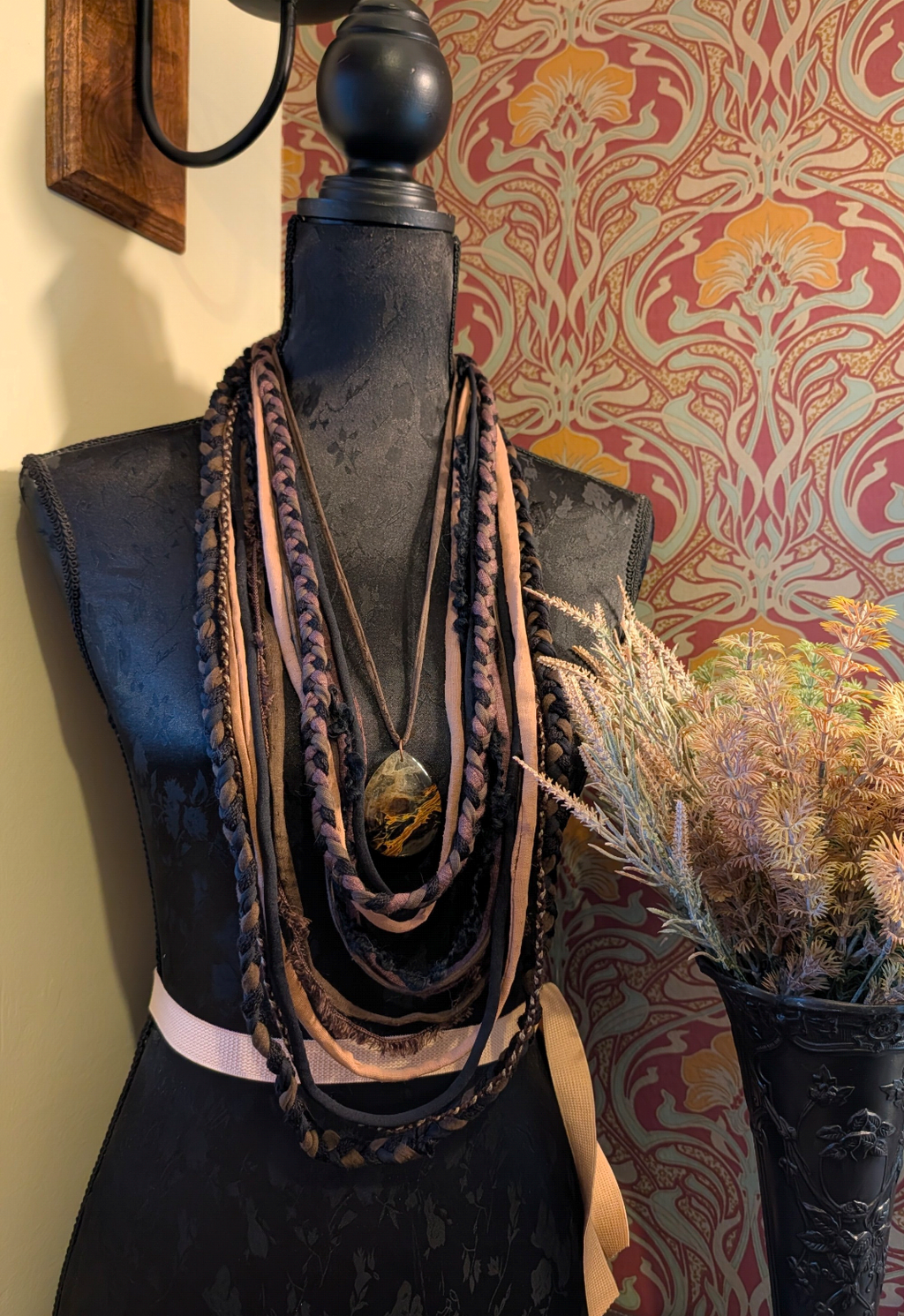 Layered Earth - Boho Multi-Strand Fabric Statement Necklace