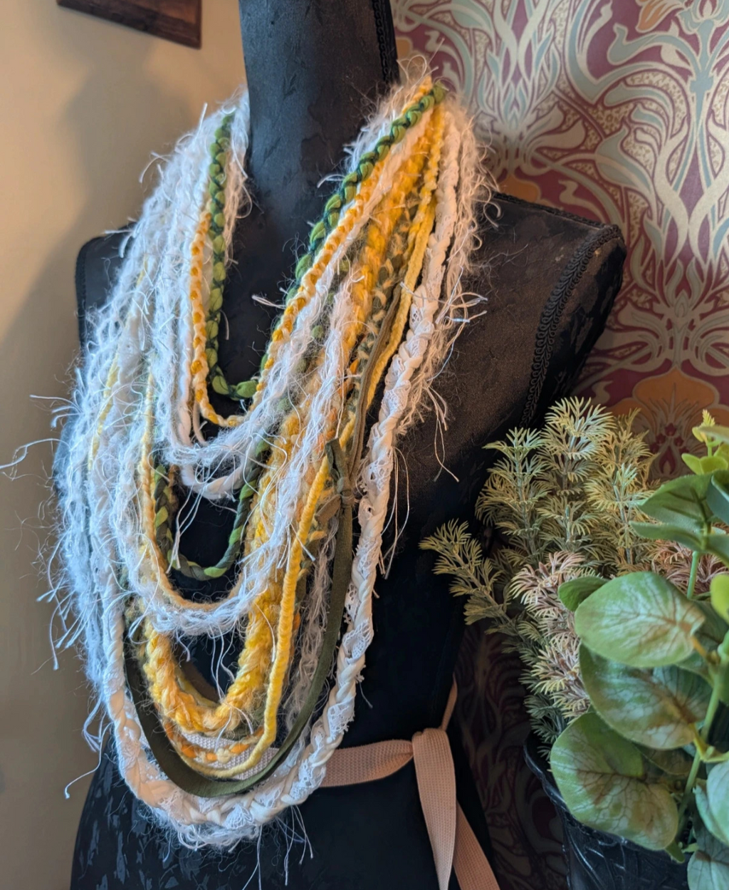 Daisy Chain, Boho Style, Hippie, floral inspired handmade fabric necklace