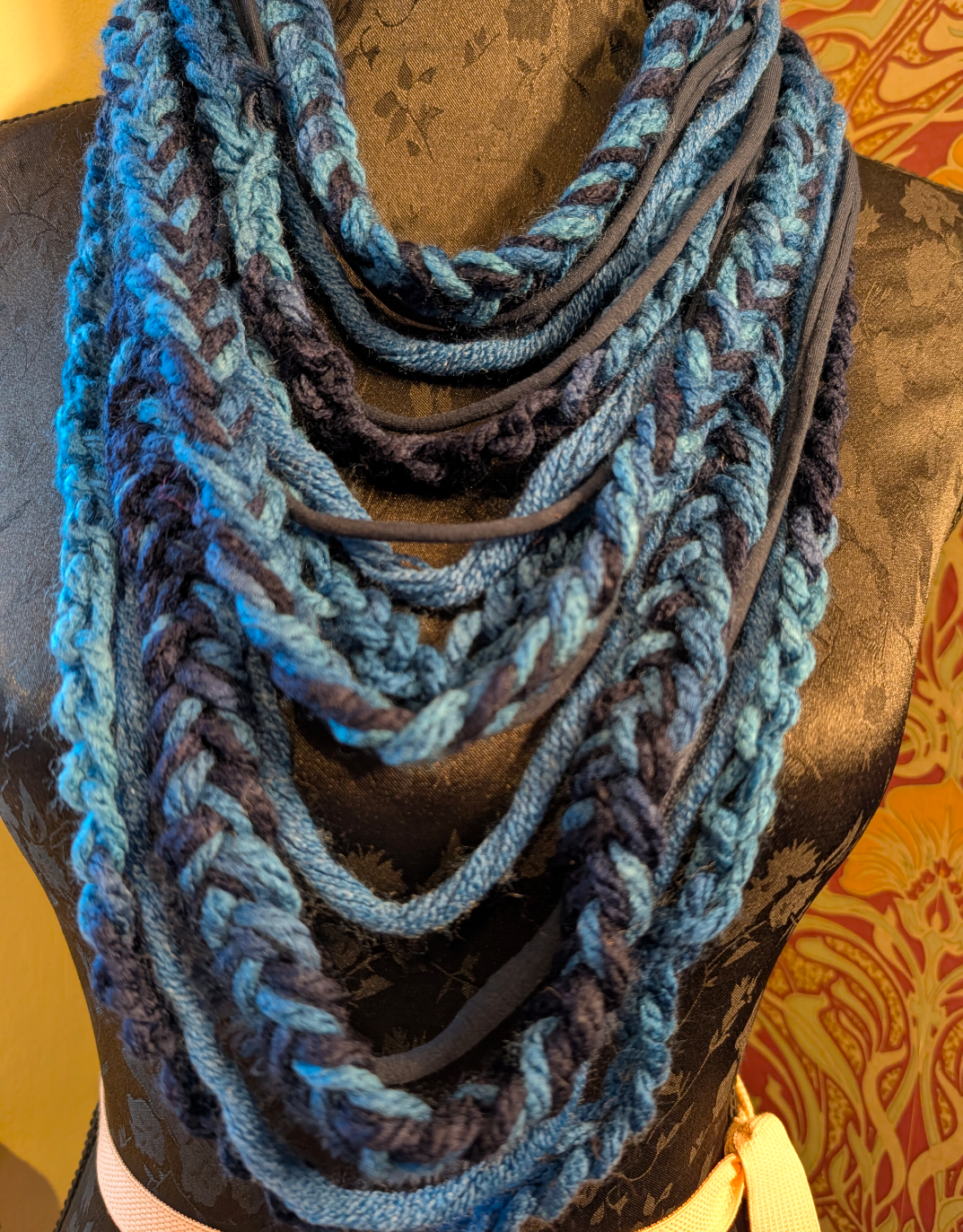 Warm Blue Crocheted Infinity Scarf