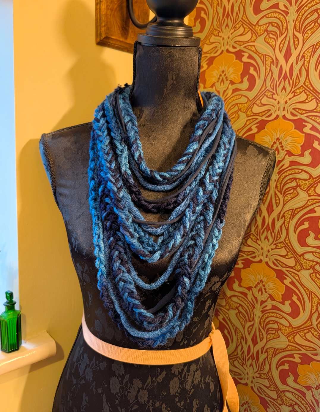 Warm Blue Crocheted Infinity Scarf