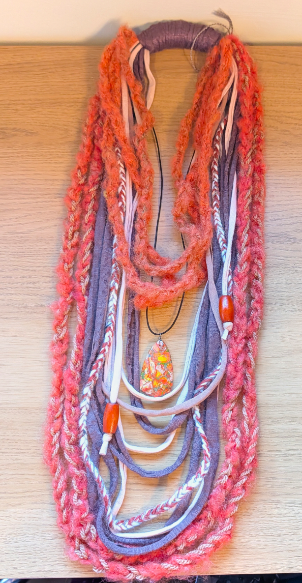 Vermilion, Bohemian Style Fabric Necklace