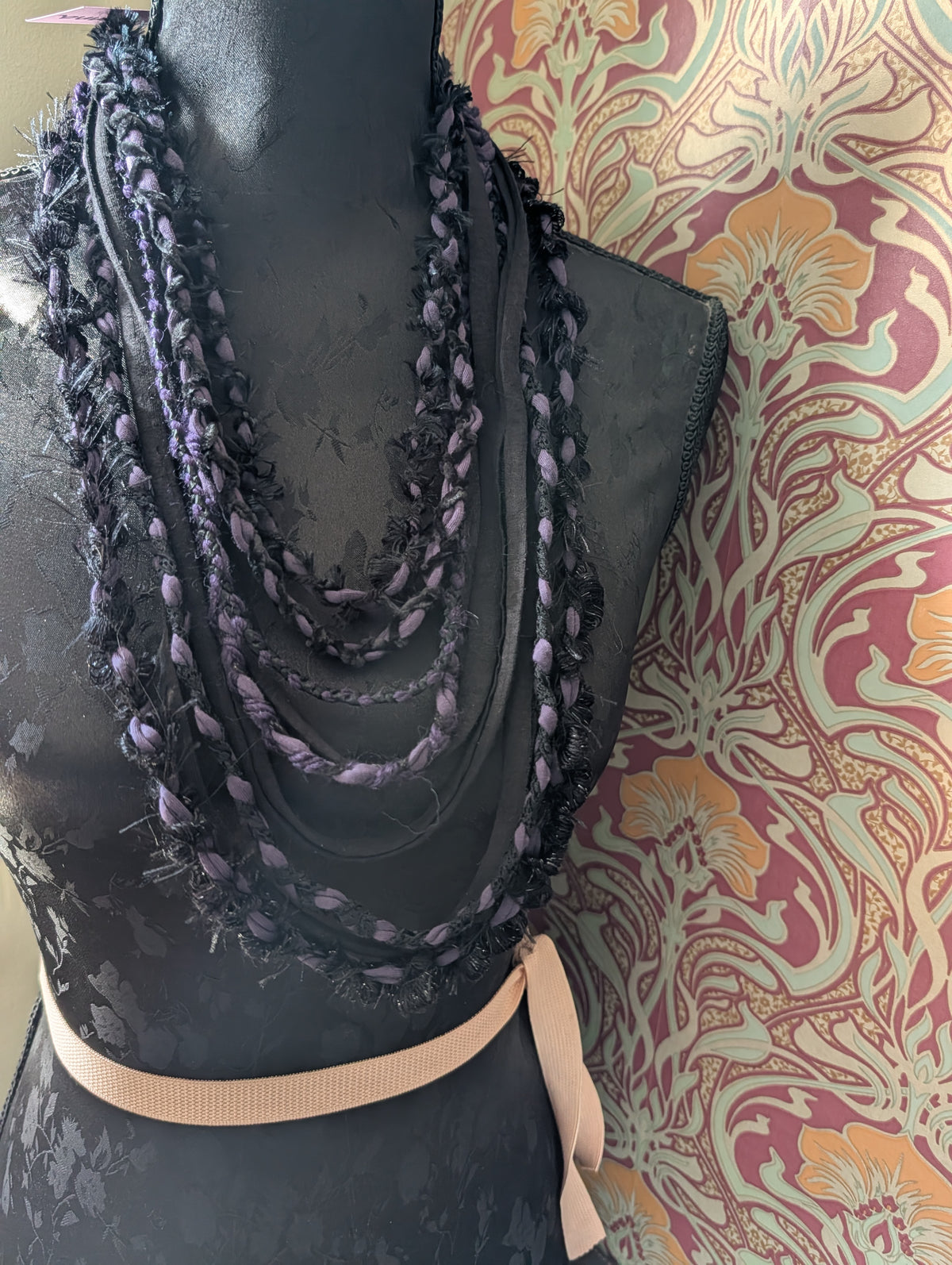 Belladonna, Beautiful Gothic Boho Style Fabric Necklace