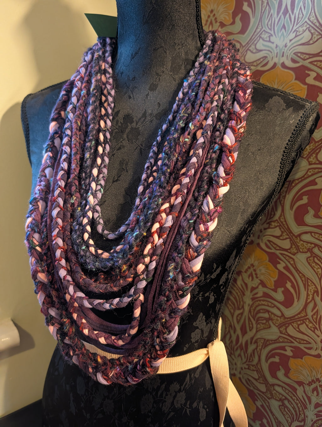 Enchanted Heather, beautiful Boho layered scarf in natural hues of purple and pink, handmade & totally unique