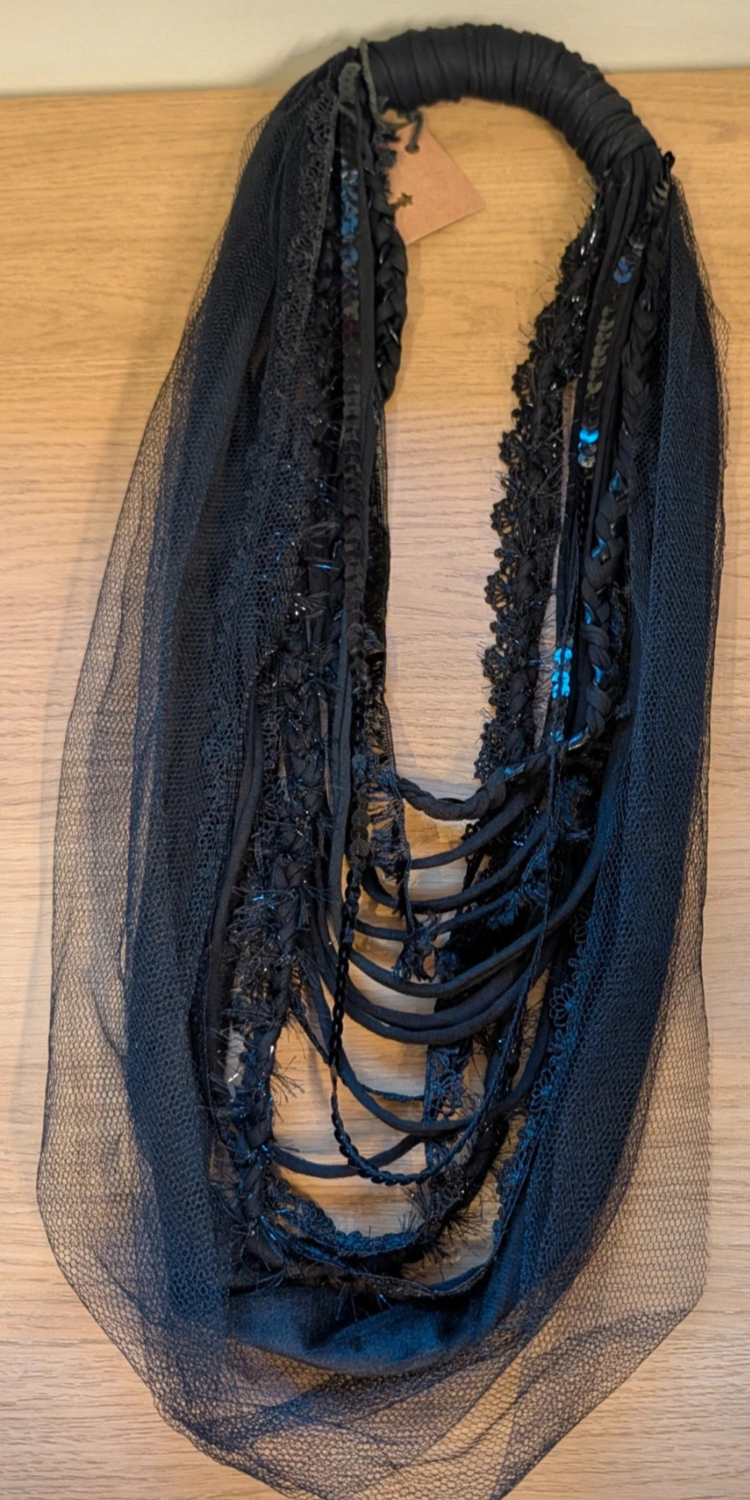 Victorian Jet design, Gothic Upcycled Unique fabric necklace