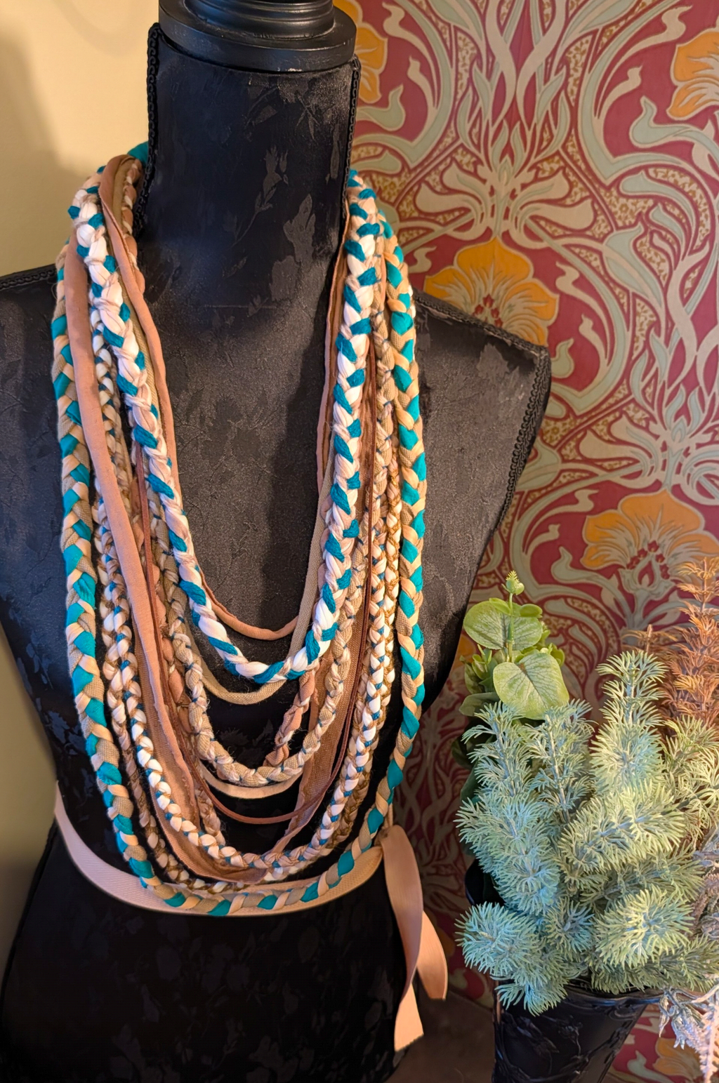 Free Spirit, Handmade Grunge/Boho Fabric Necklace in Festival Teal