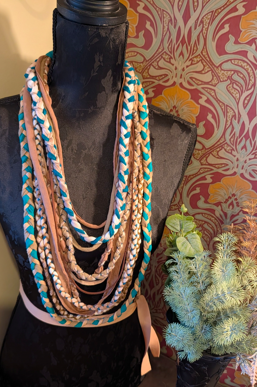 Free Spirit, Handmade Grunge/Boho Fabric Necklace in Festival Teal