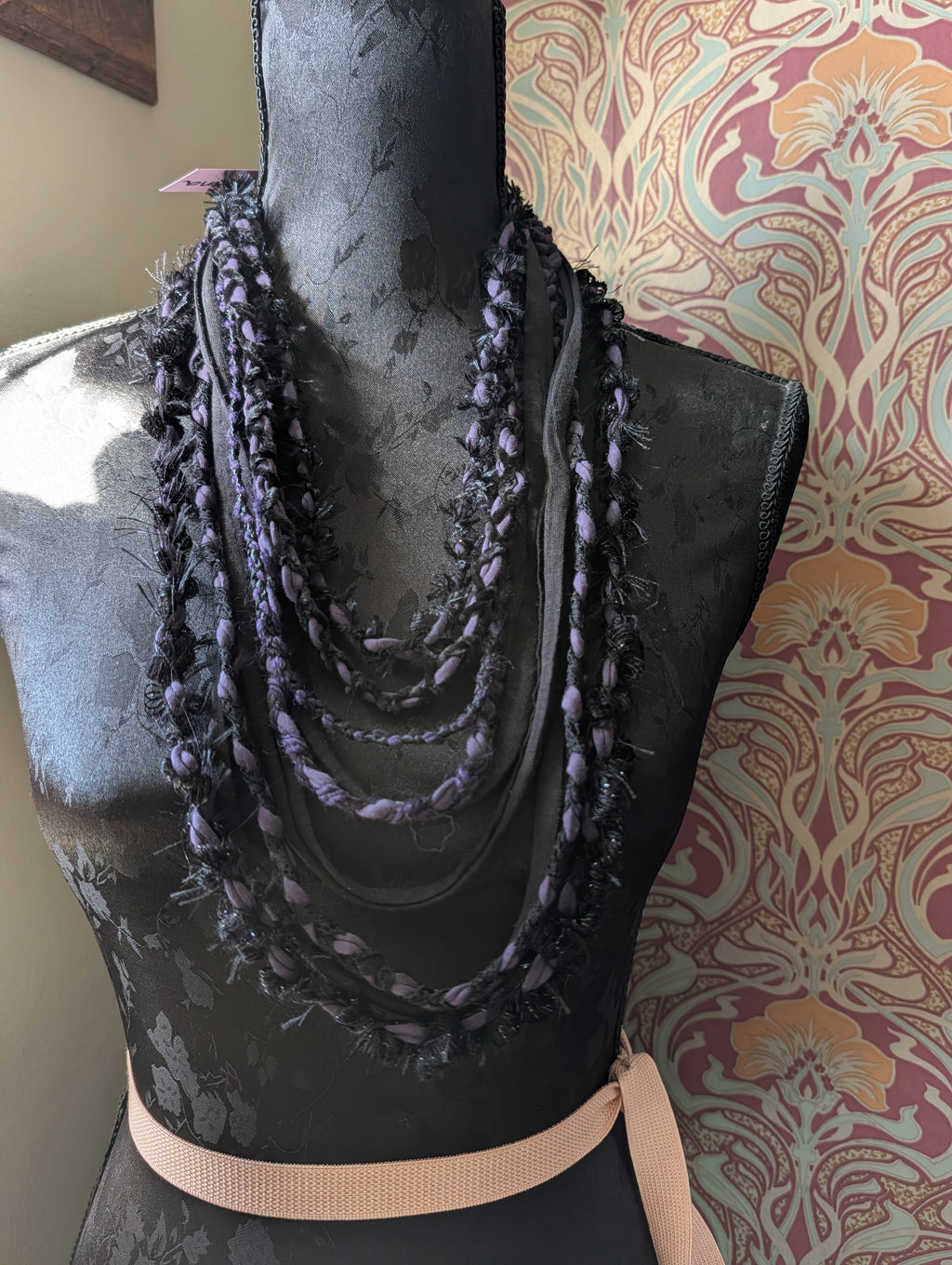 Belladonna, Beautiful Gothic Boho Style Fabric Necklace