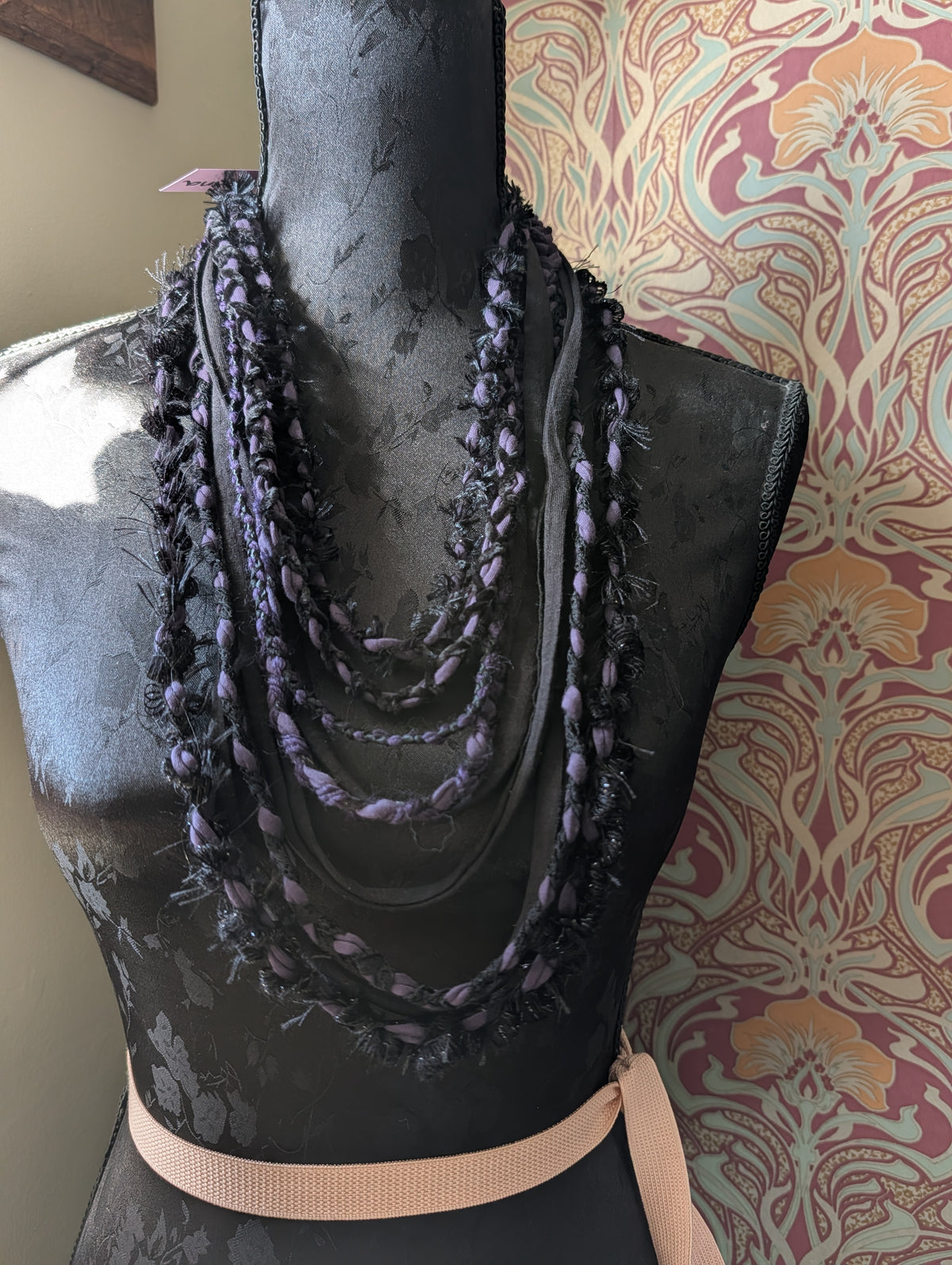 Belladonna, Beautiful Gothic Boho Style Fabric Necklace