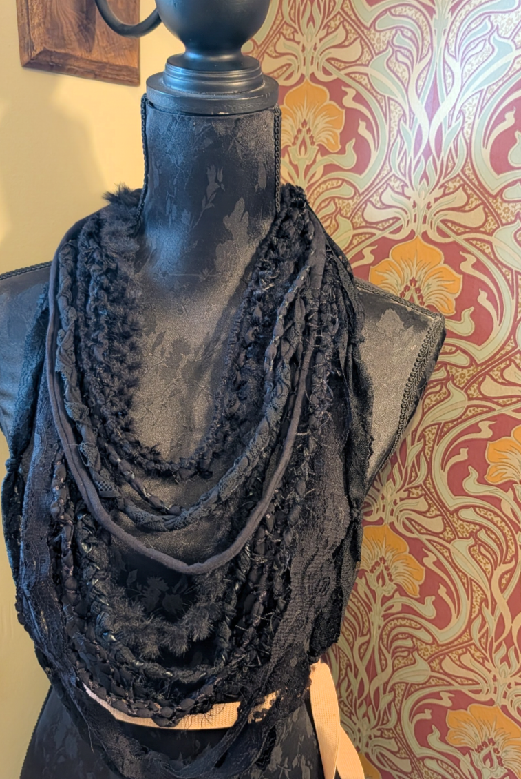 Gothic style Fabric Necklace,Nocturne, Handmade & Unique, Beautiful lace and weave is layered, made using sustainable materials